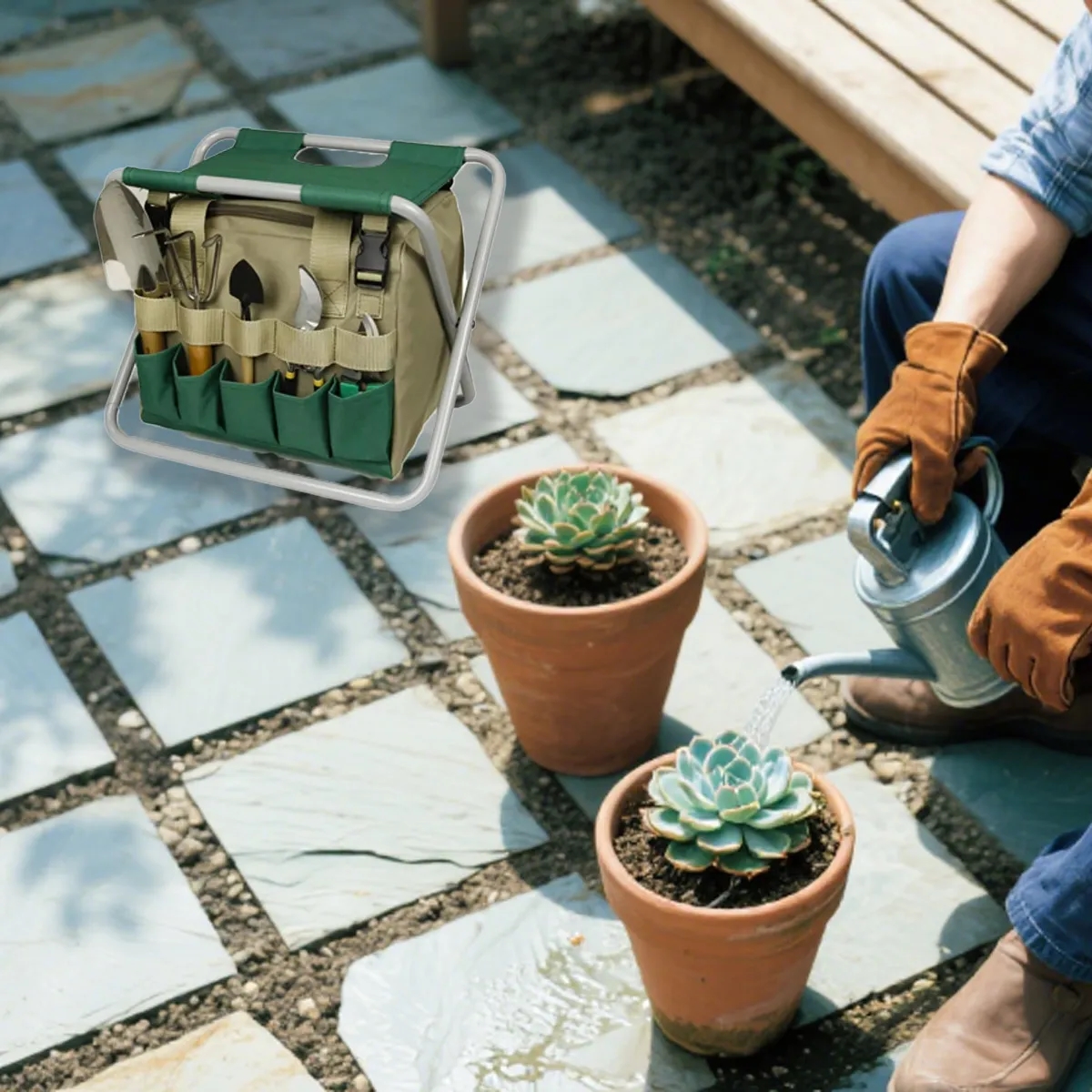 30L Folding Garden Stool With 5-Piece Tool Set & Bag 5