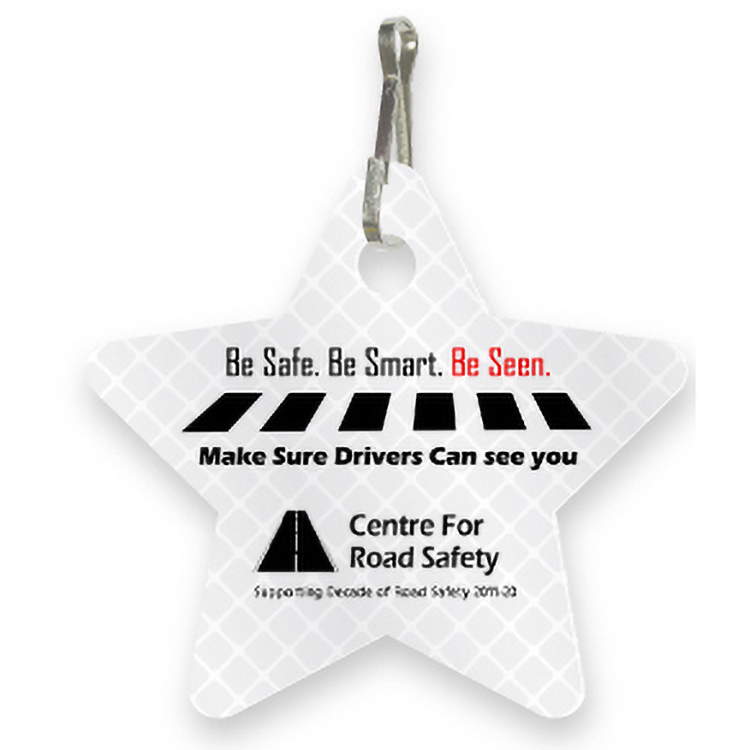 Ultra Reflective White Bag Tag Star shape 2.22" x 2.4" Screen-printed