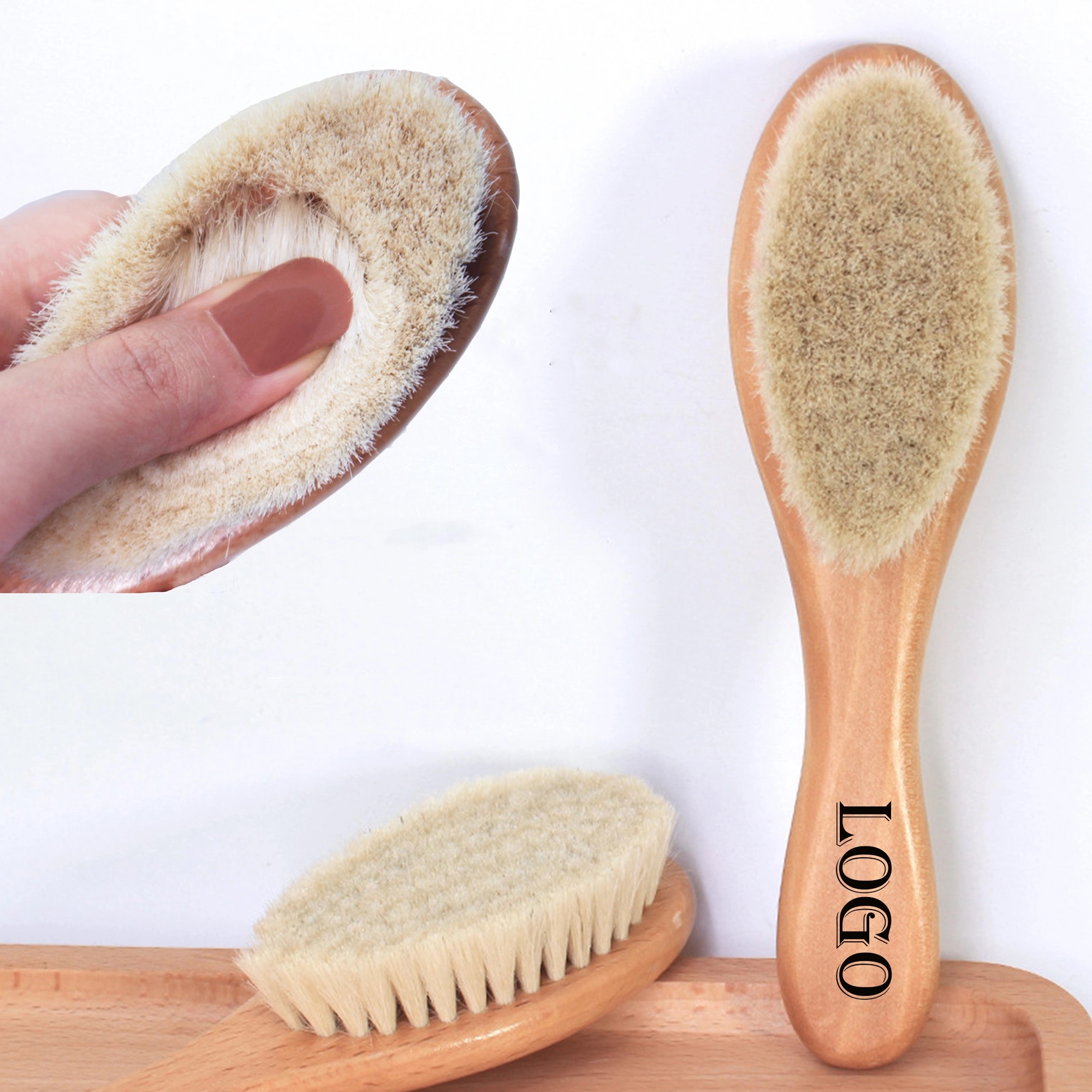 Wooden Baby Powder Spread Goat Hair Skin Body Beard Brush