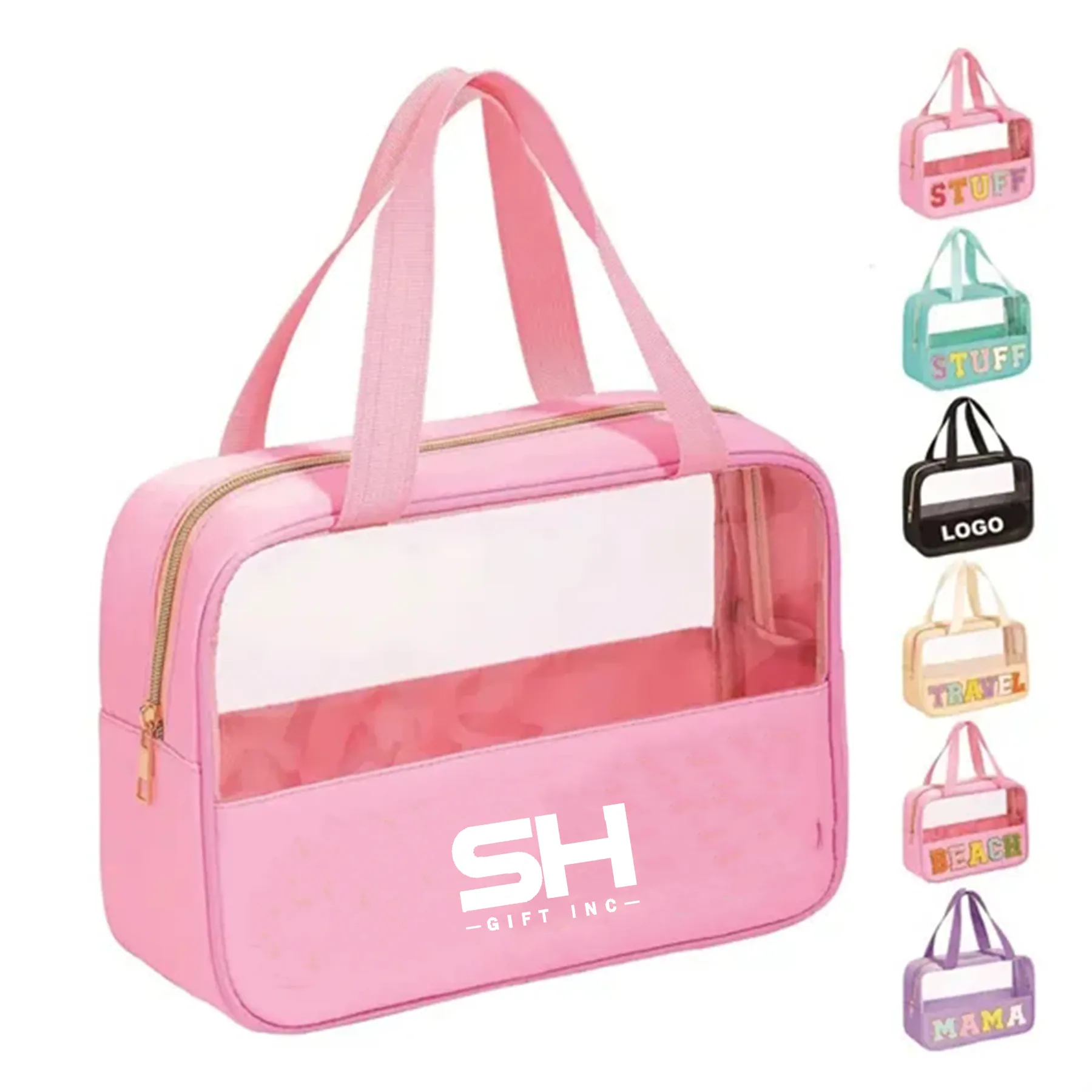 Waterproof Chenille Letter Patch Clear Makeup Bag 2