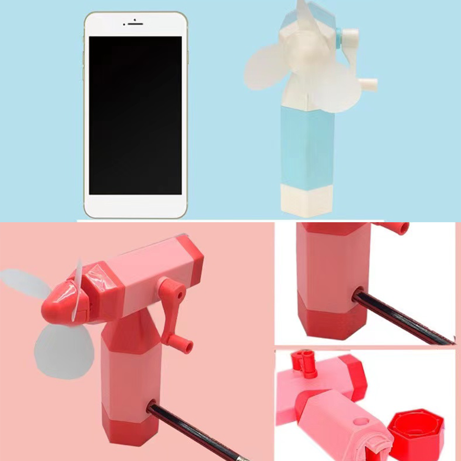 Creative mini hand crank pencil fan 1