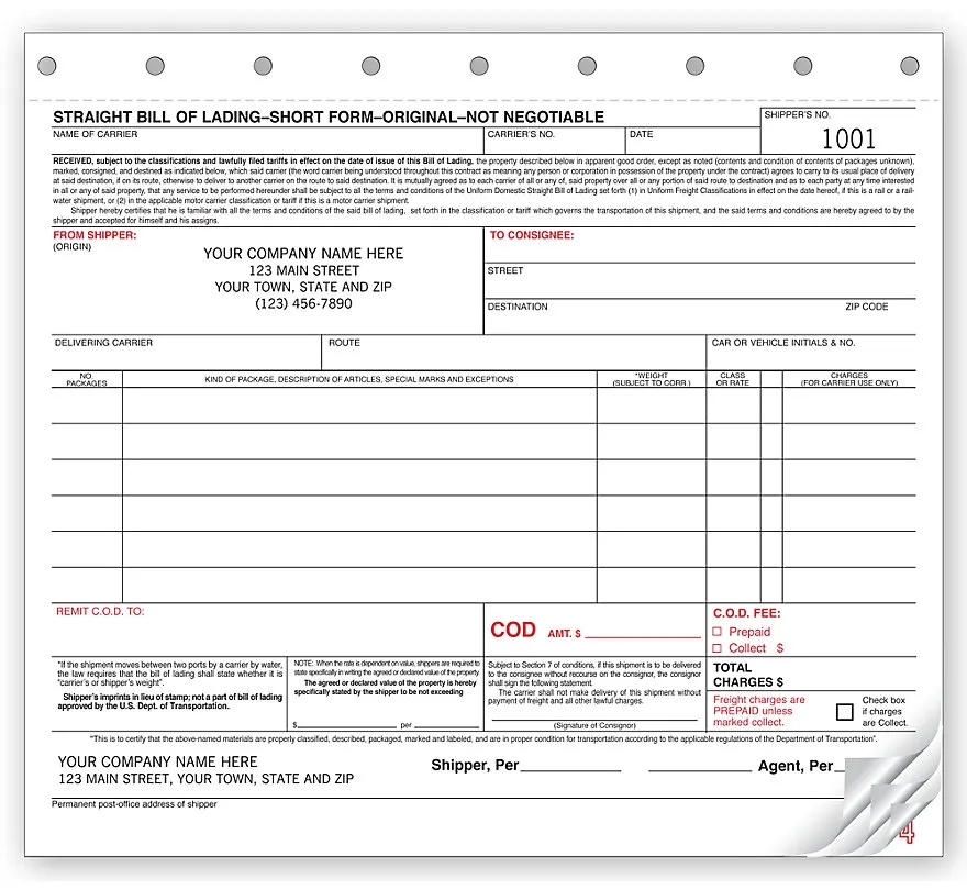 Bills Of Lading - Small, Non-Hazmat Only 1