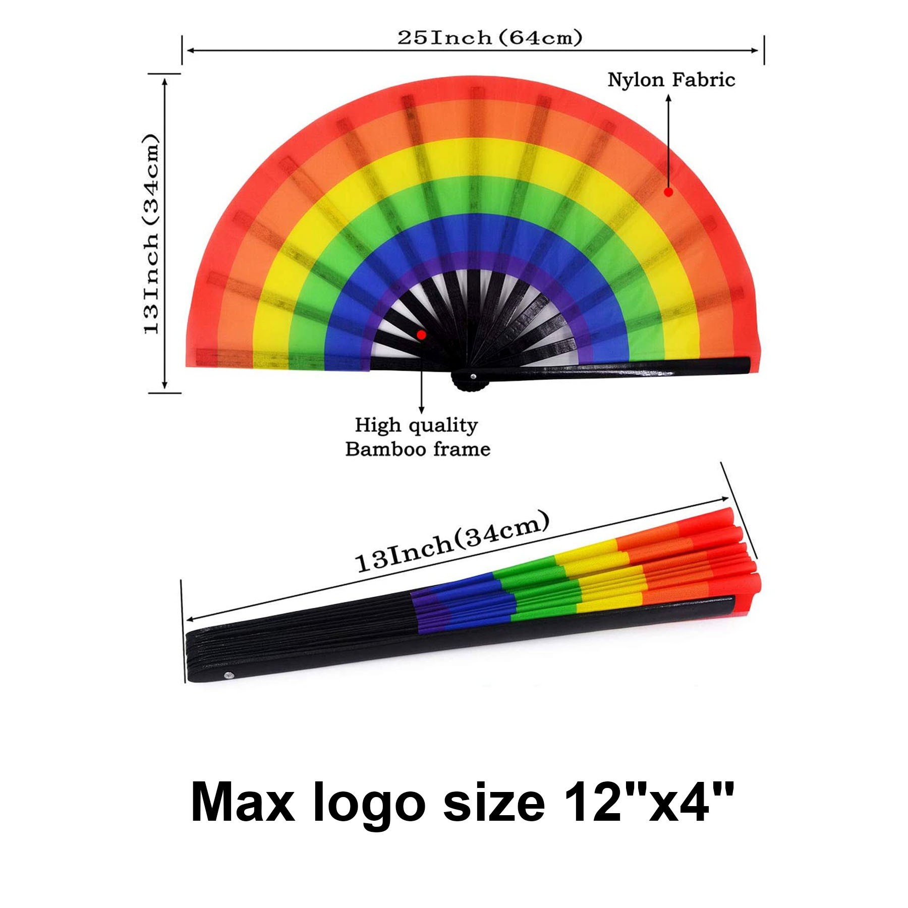 Large Rainbow Folding Hand Rave Fan 2