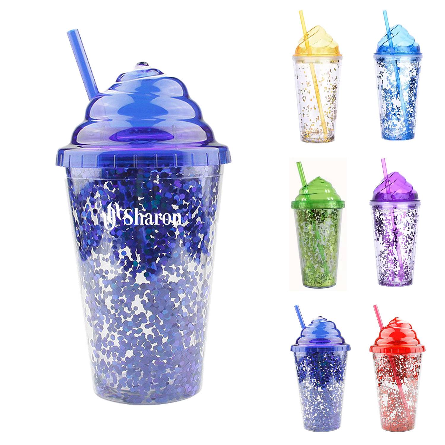 16oz Double-Layer Plastic Cup w/ Straw 2