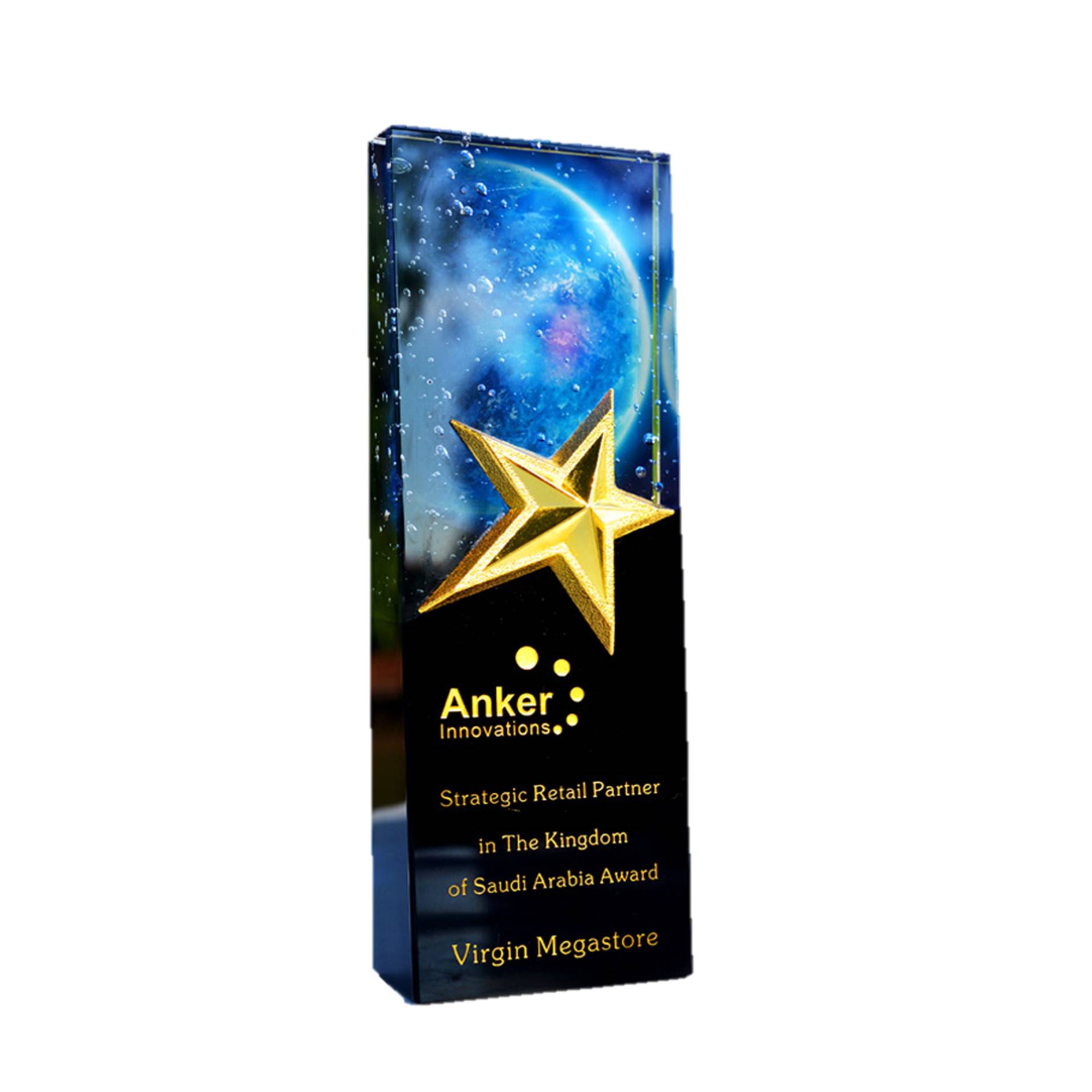 Gold Plated Star Crystal Trophy Creative Award 2