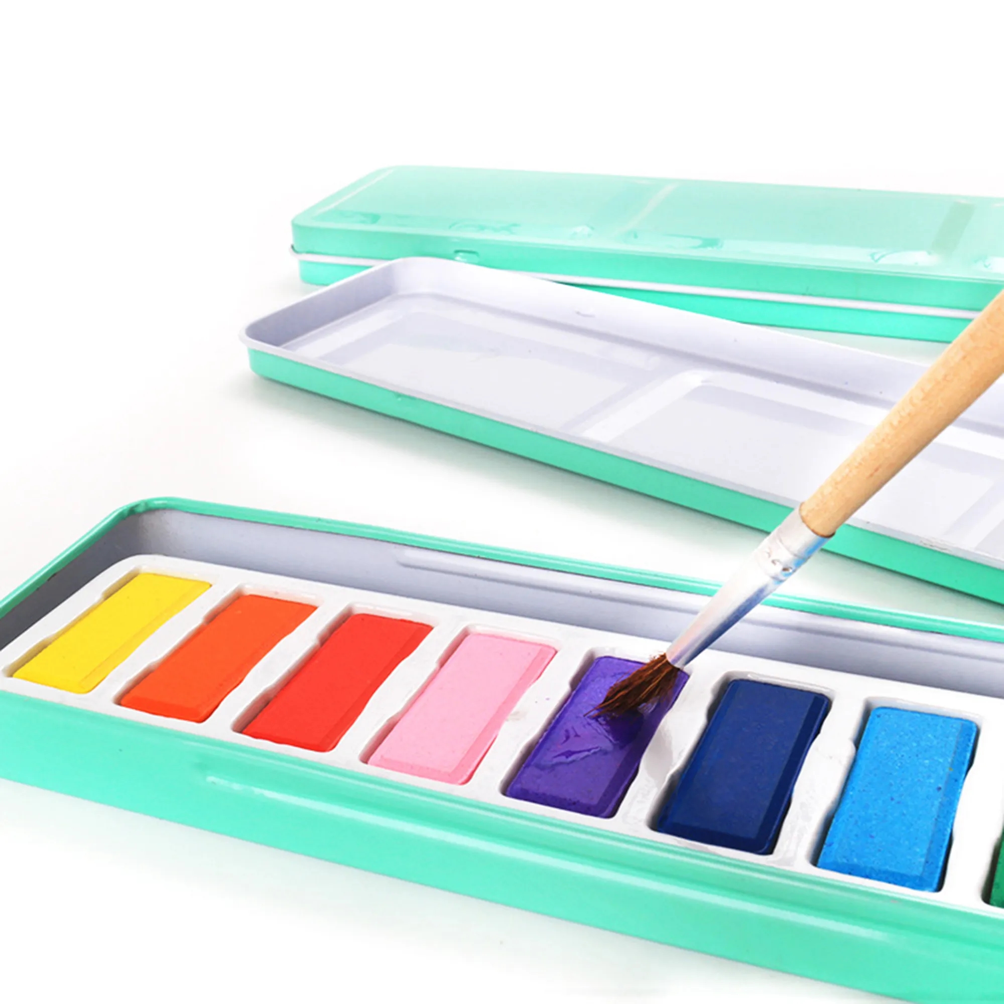 Metal Box 12 Colors Solid Watercolor Paint Set 6