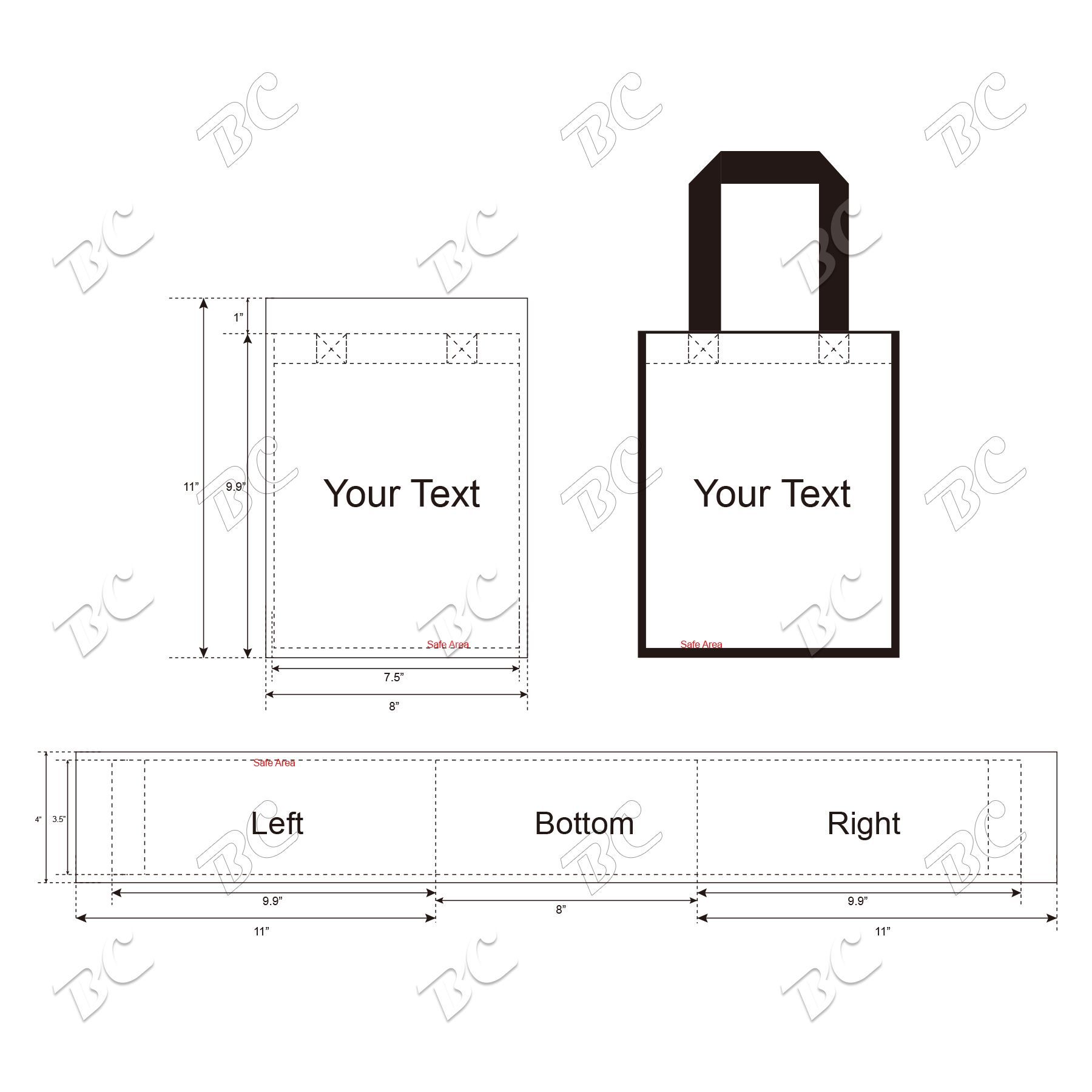 Free Shipping Color Trim Dye Sub TOTE BAGS 7