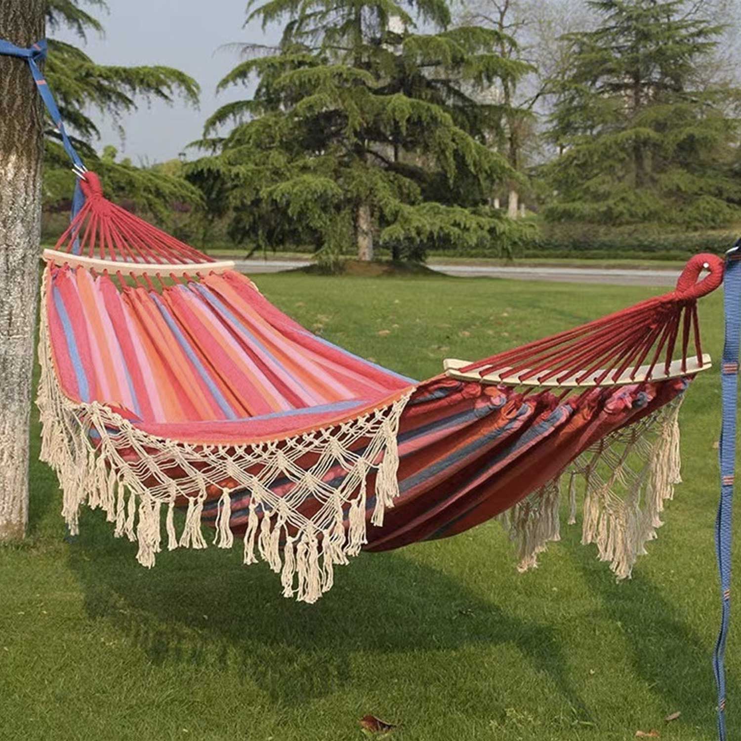 Outdoor Fringe Hammock - Anti-Roll Heavy Canvas Swing 5