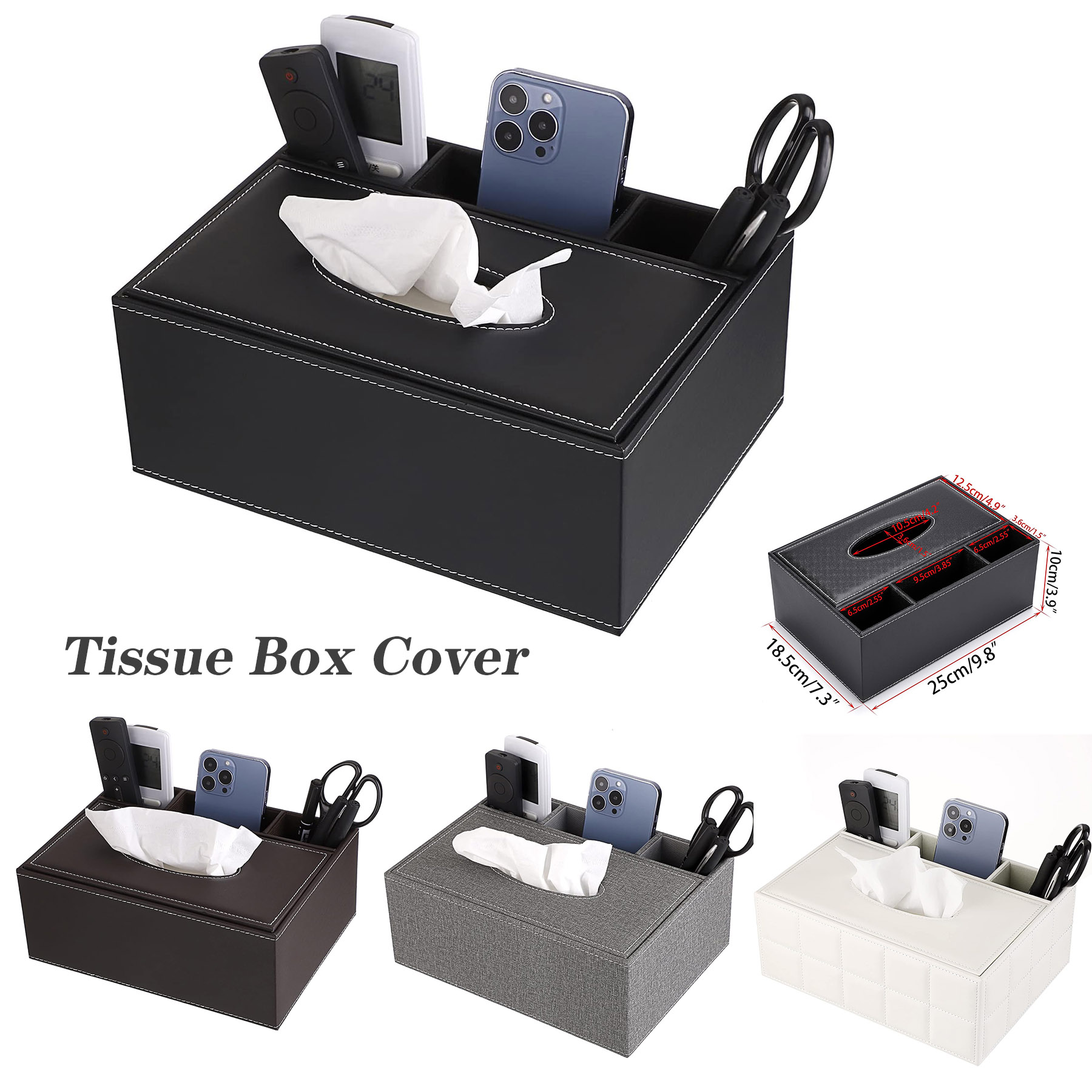 PU Leather Rectangular Tissue Multifunctional Tissue Stationery Remote Control Box Holder Cover 2
