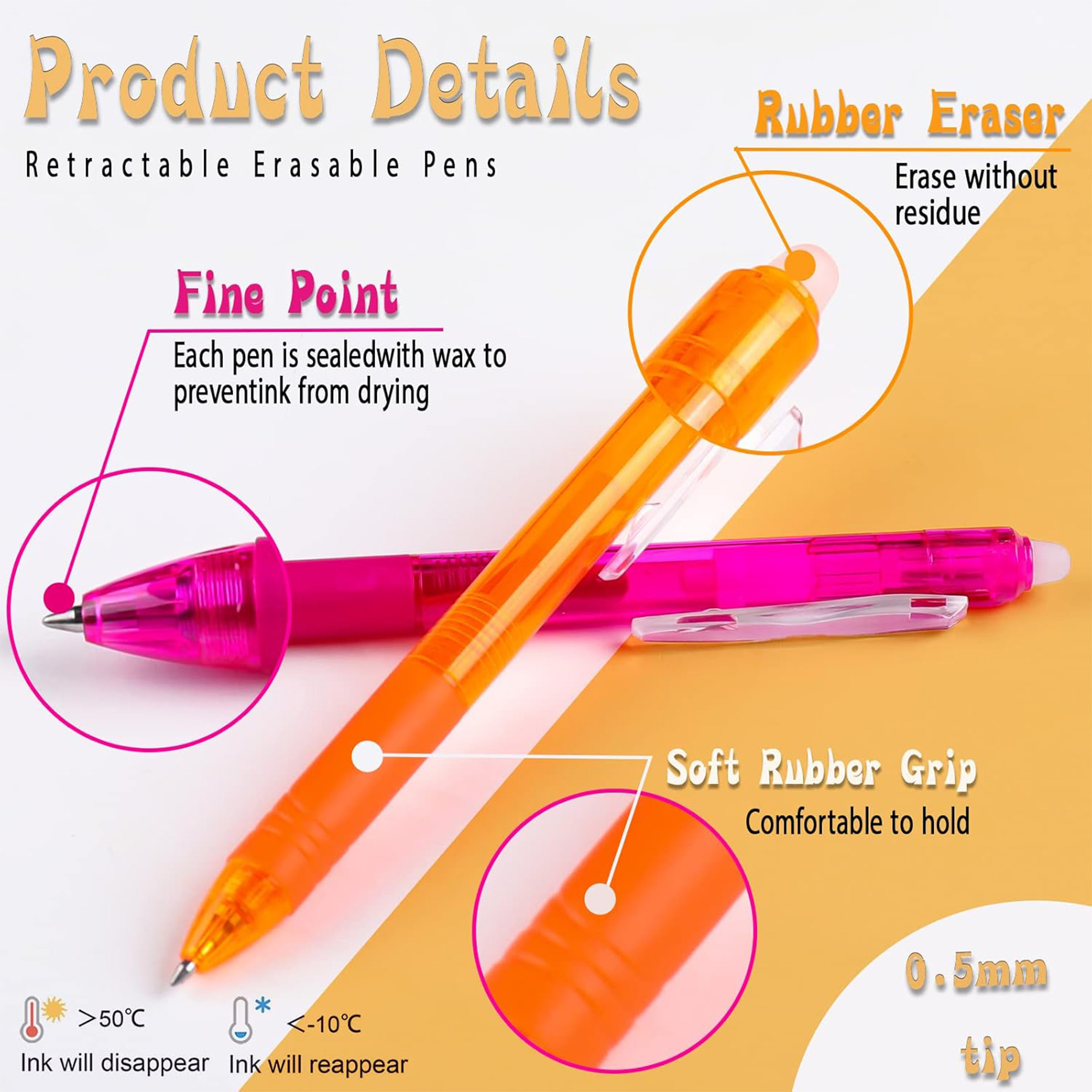 Erasable Ballpoint Pen With Color Ink And Erase 3