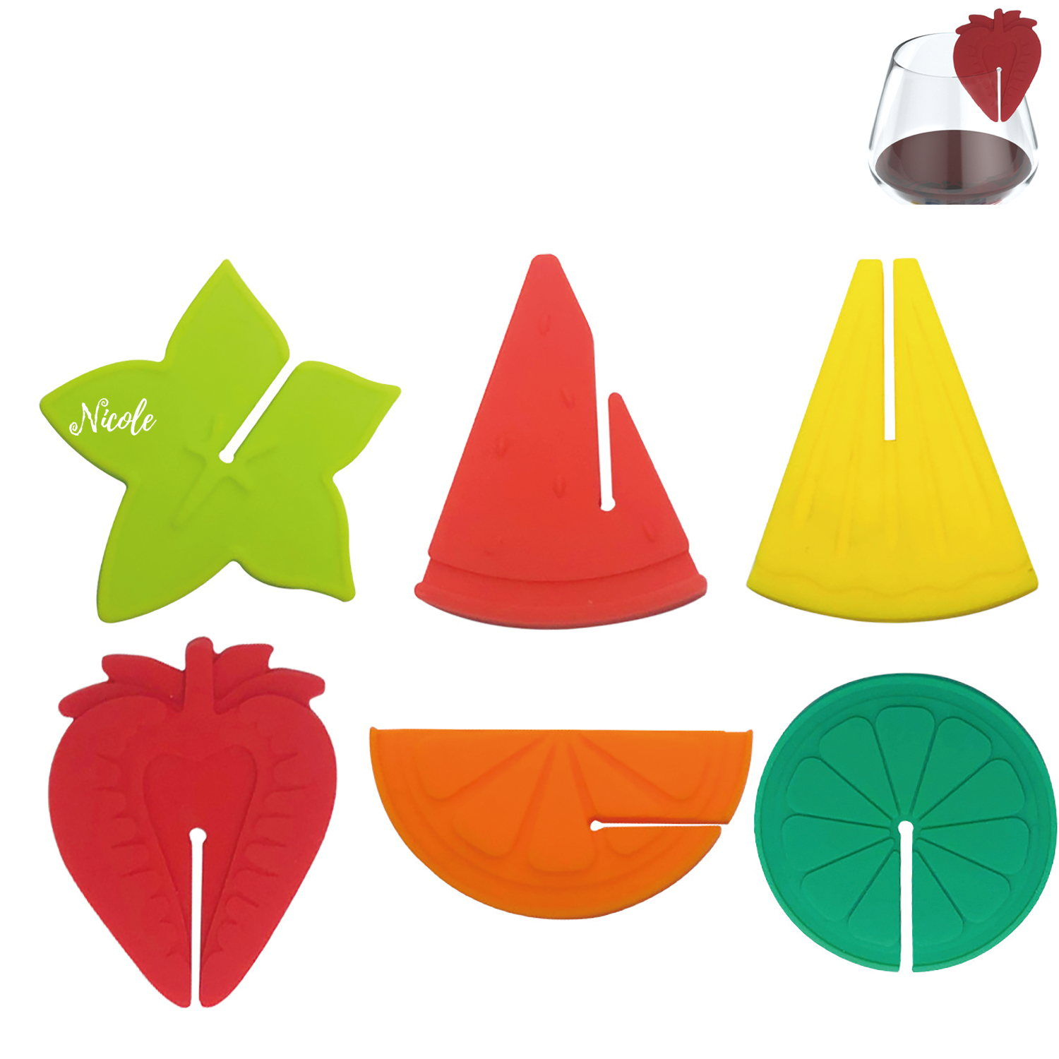 6PCS Silicone Wine Glass Charms Drink Markers 2
