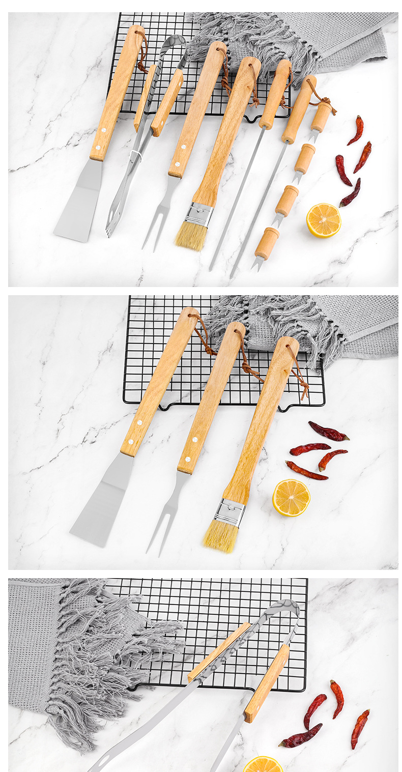 10 Piece Set Grill Oxford Bag Combination Oak Handle Outdoor BBQ Tools 2