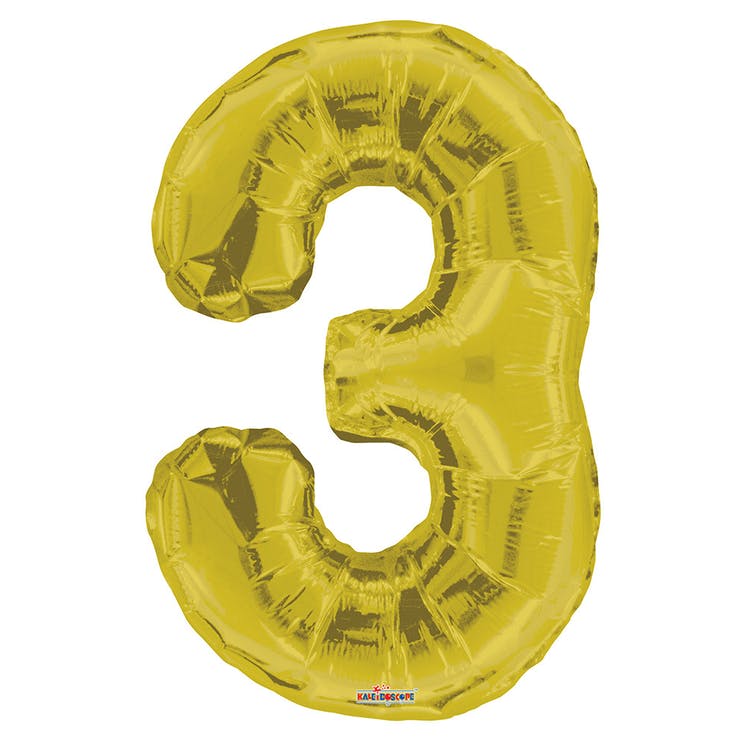 Mylar Number 3 Balloons - Gold 34" 2