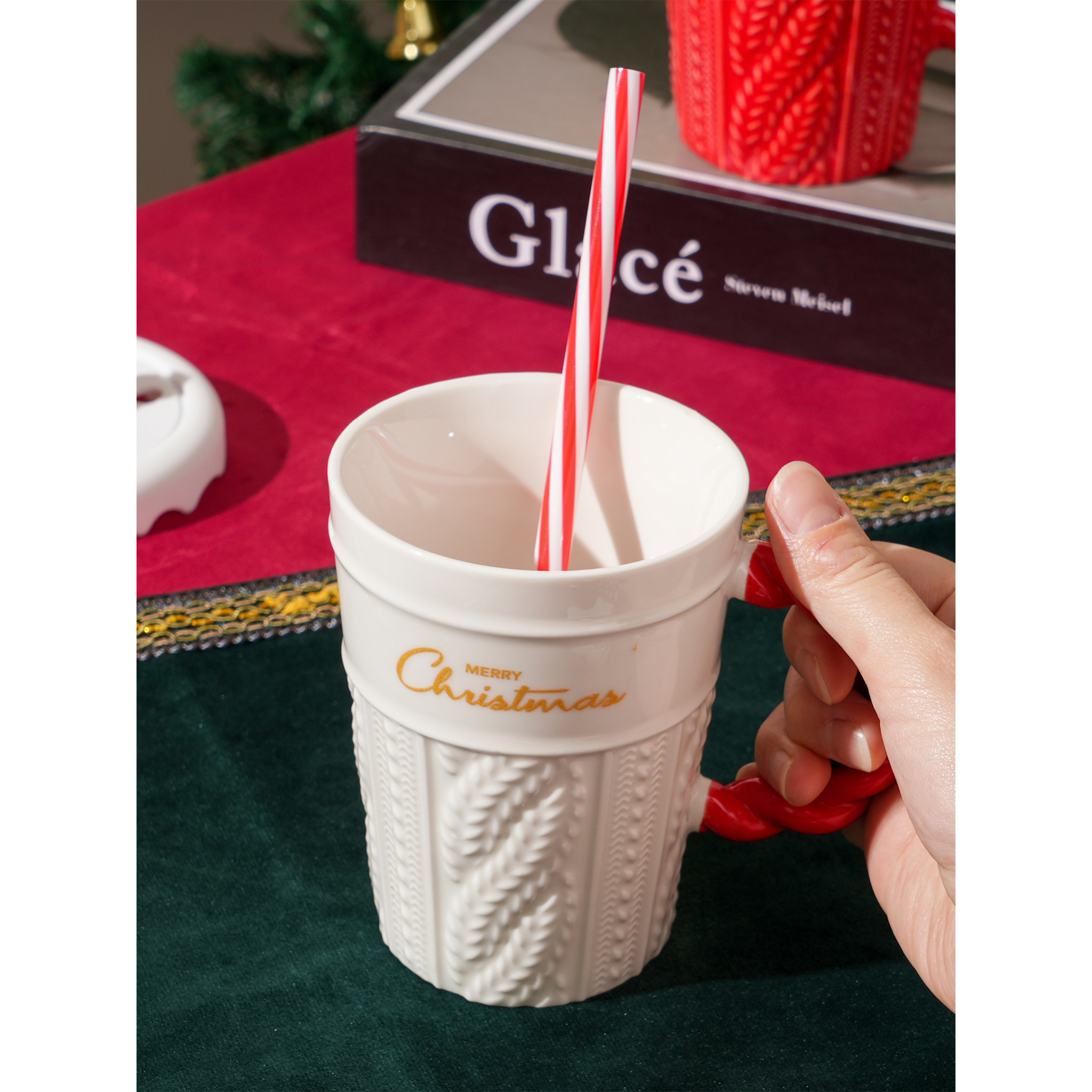 Festive Ceramic Mug with Straw and Lid for Christmas 6