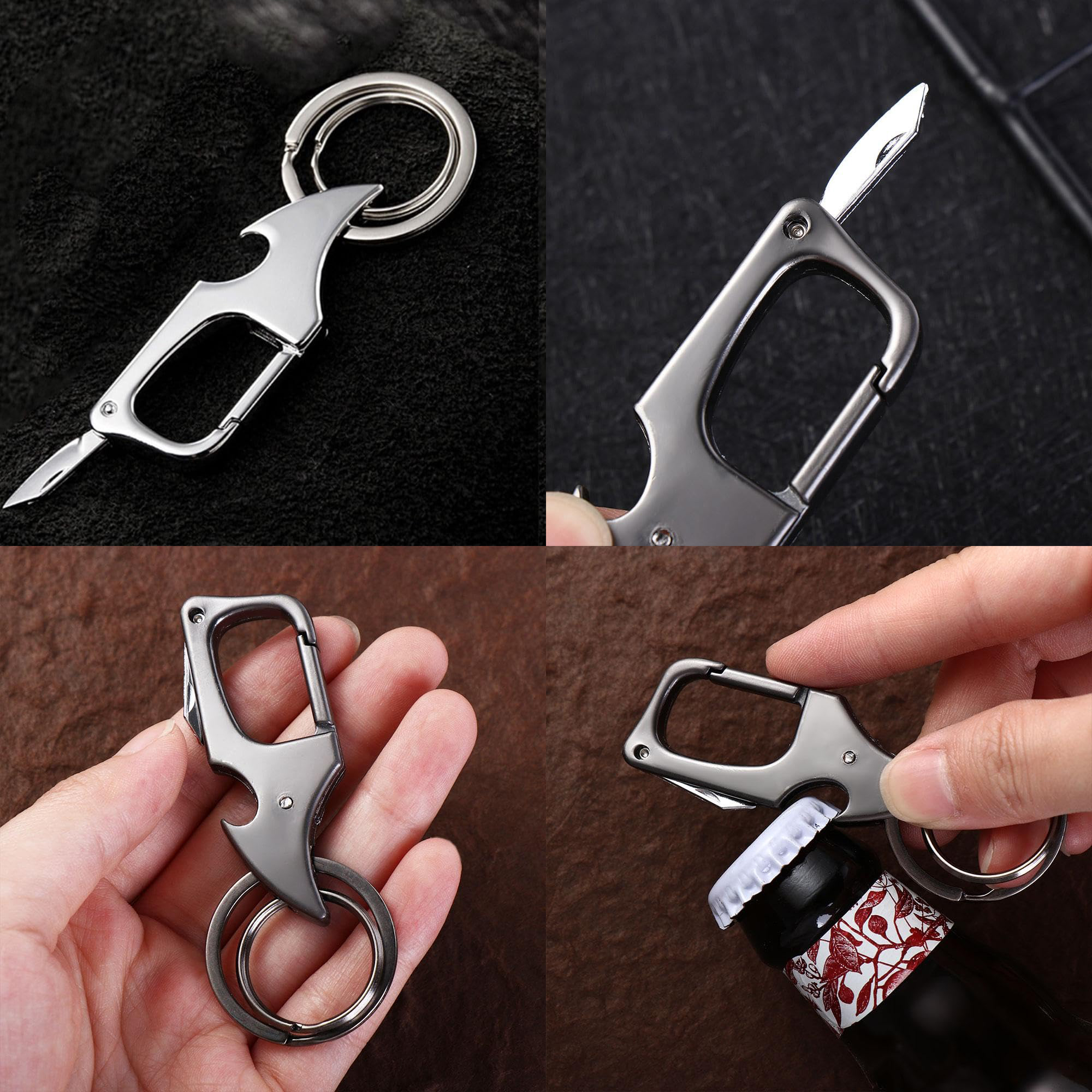 Zinc Alloy Keychain with Retractable Knife and Bottle Opener 4