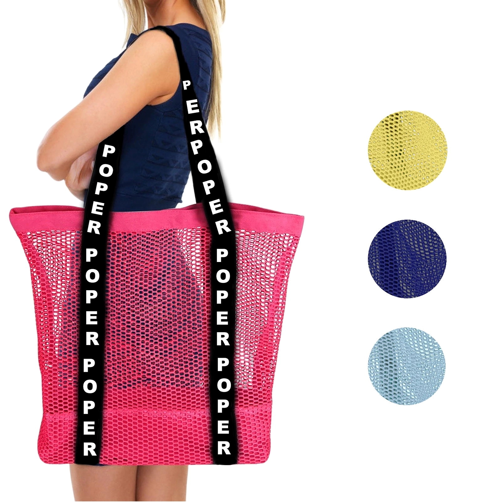 Mesh Beach Tote Bag, custom tote bag with logo imprint 1