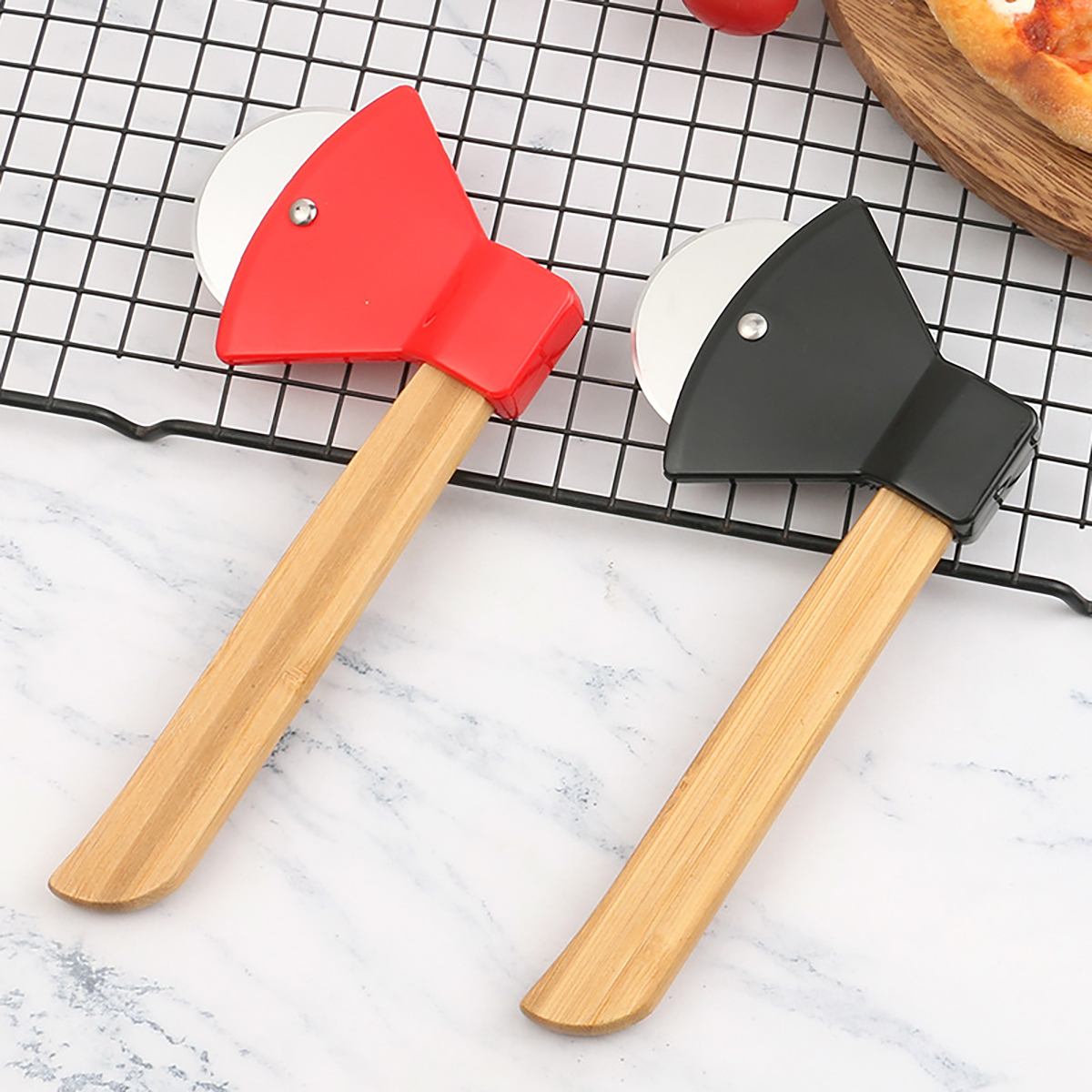 Axe-Shaped Pizza Cutter W/ Wooden Handle & Stainless Blade 5