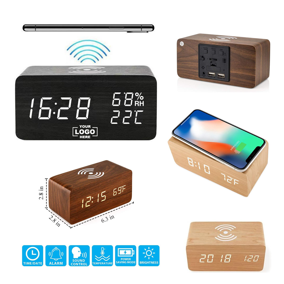 Wood LED QI Wireless Sound Control Clock 5