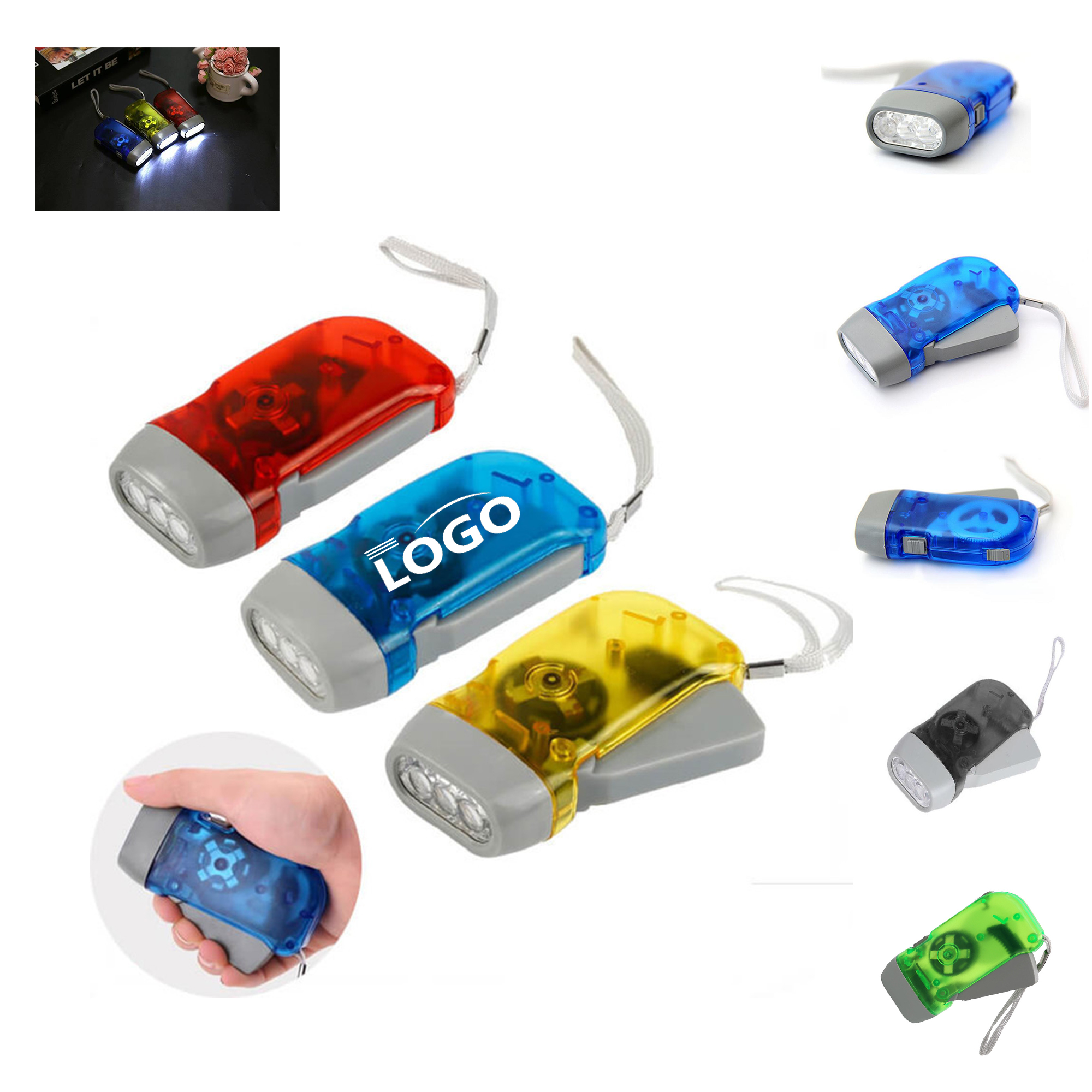 Hand Pressed Mini Hand Crank Flashlight with Lanyard MOQ 50 2