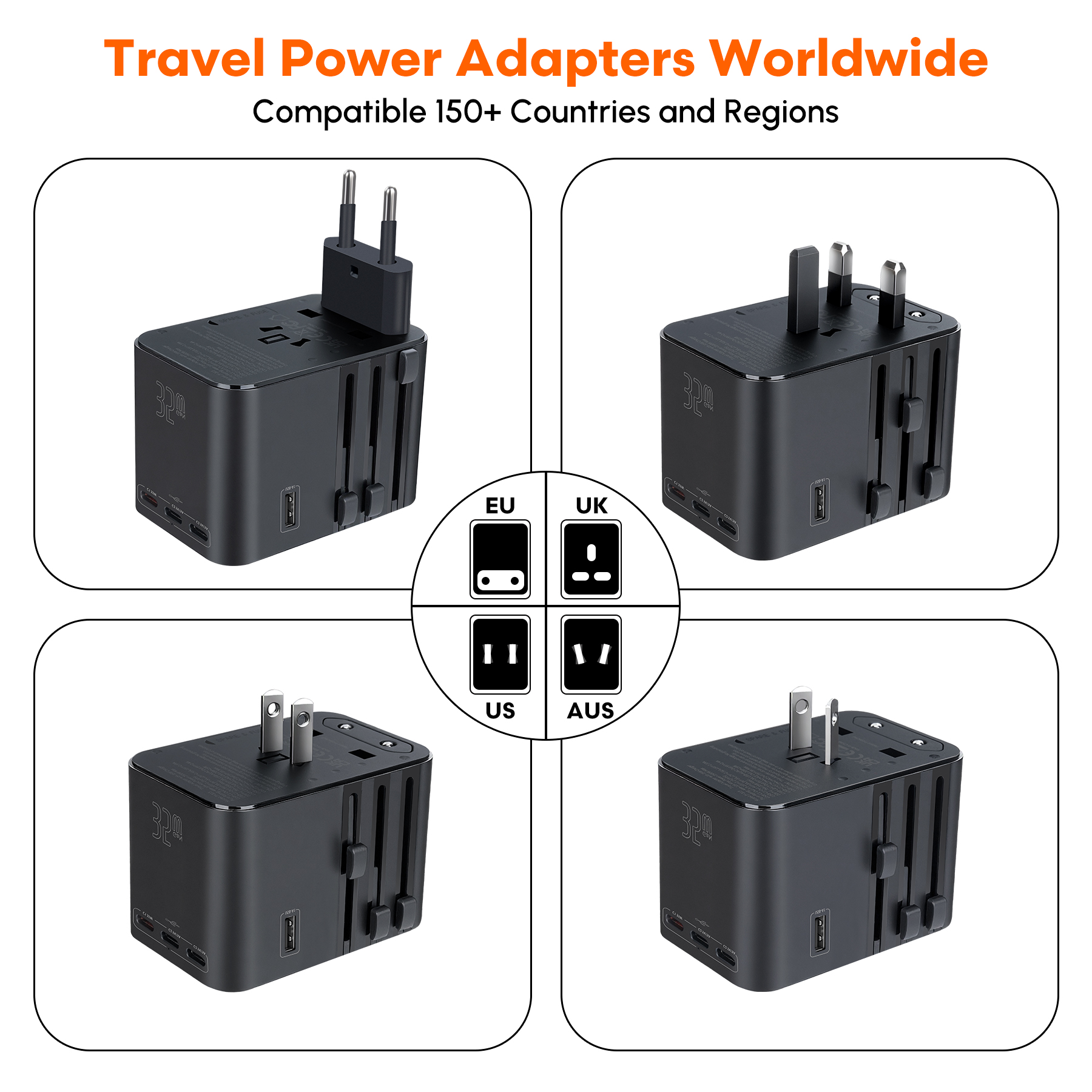 35W Universal Travel Adapter With 5 USB Ports And PD Fast Charging 19