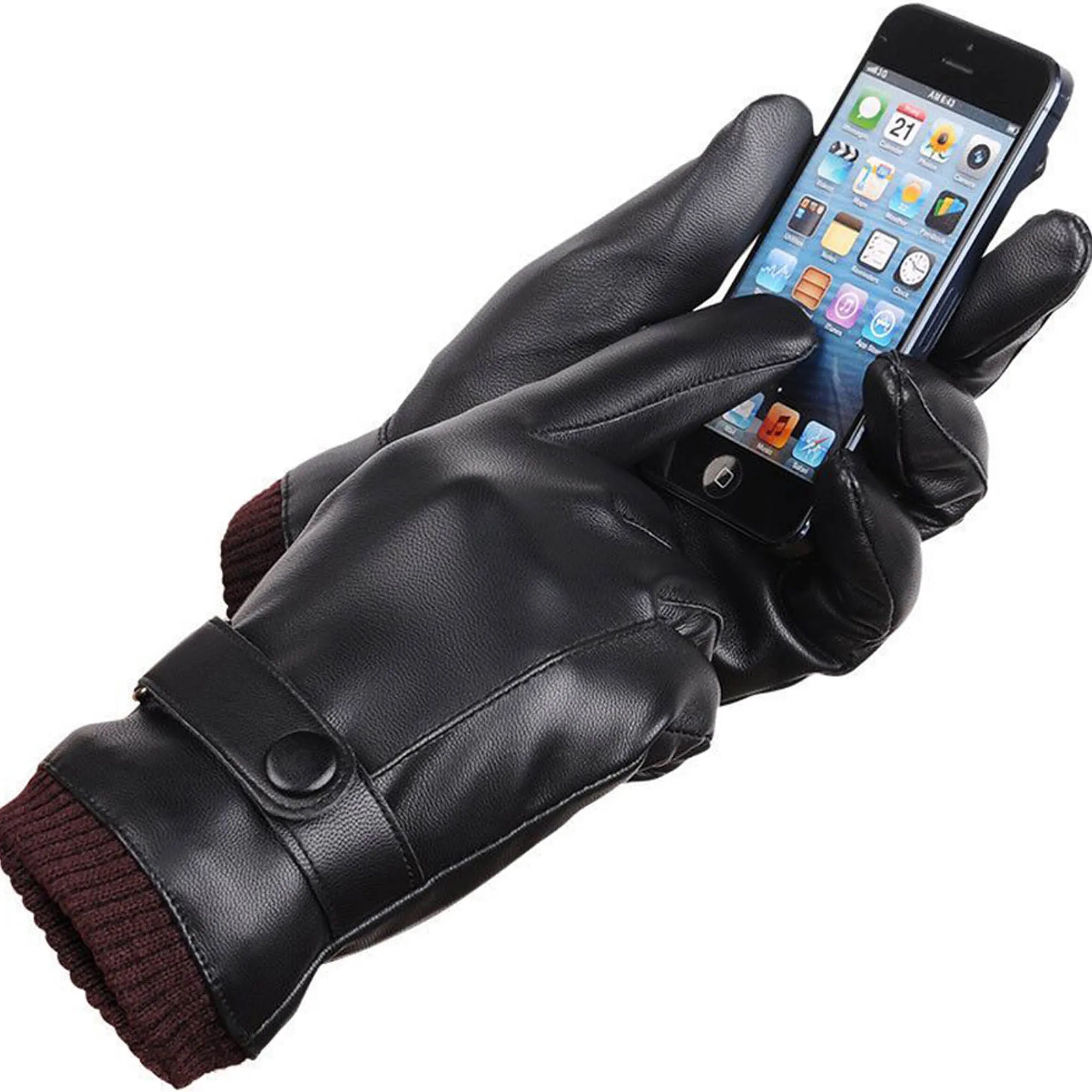 Touchscreen-Compatible PU Leather Gloves 6