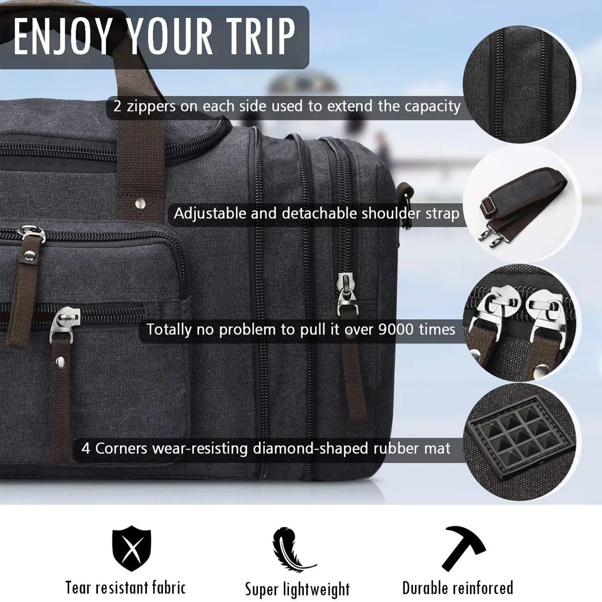 Canvas Travel Duffle Bag With Shoulder Strap 3