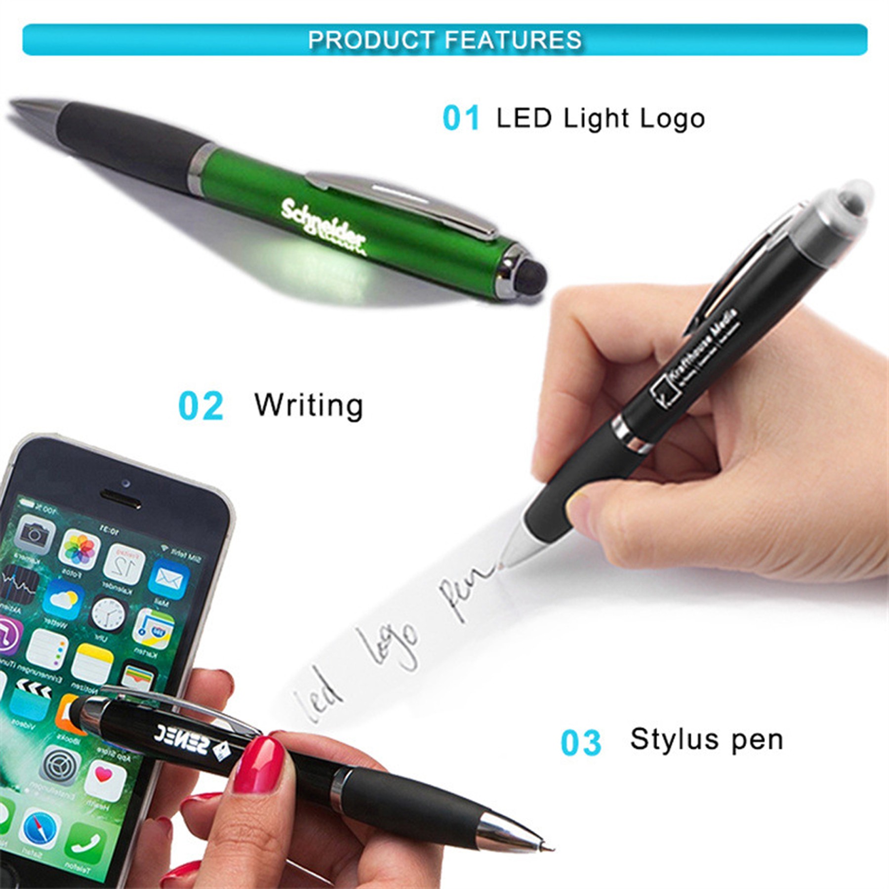 3-In-1 Led Light Up Ballpoint Pen With Stylus 2