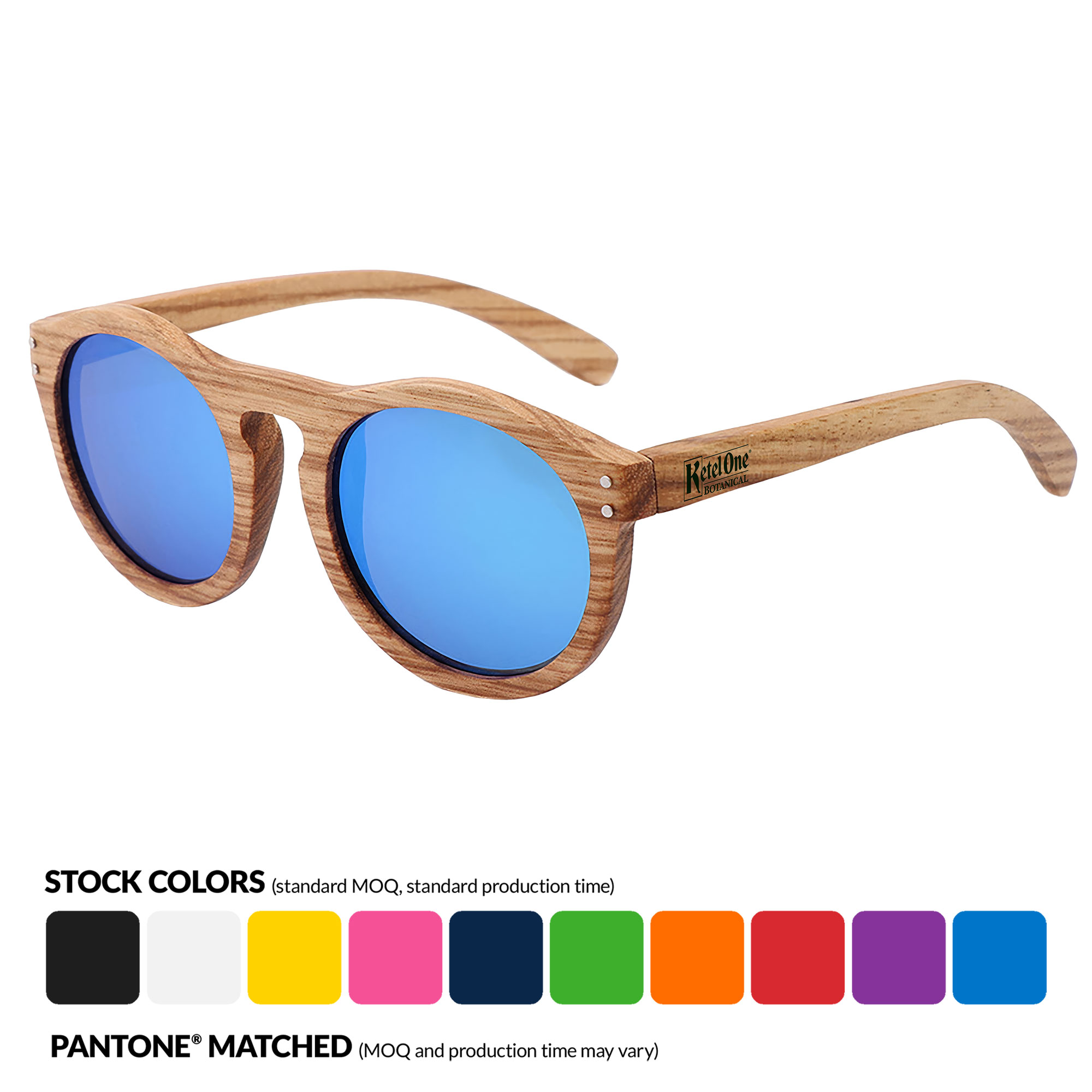 Zebra Full Wood Mirrored Promotional Sunglasses w/ Temple Imprint 10