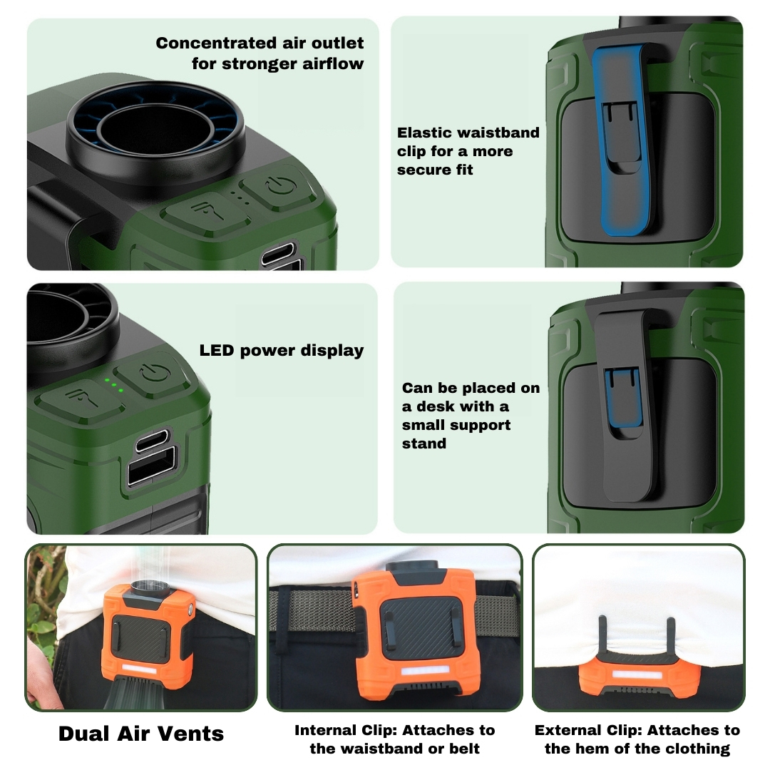 BreezeMax 3-in-1: Waist-Mounted Fan, Flashlight & Power Bank 2