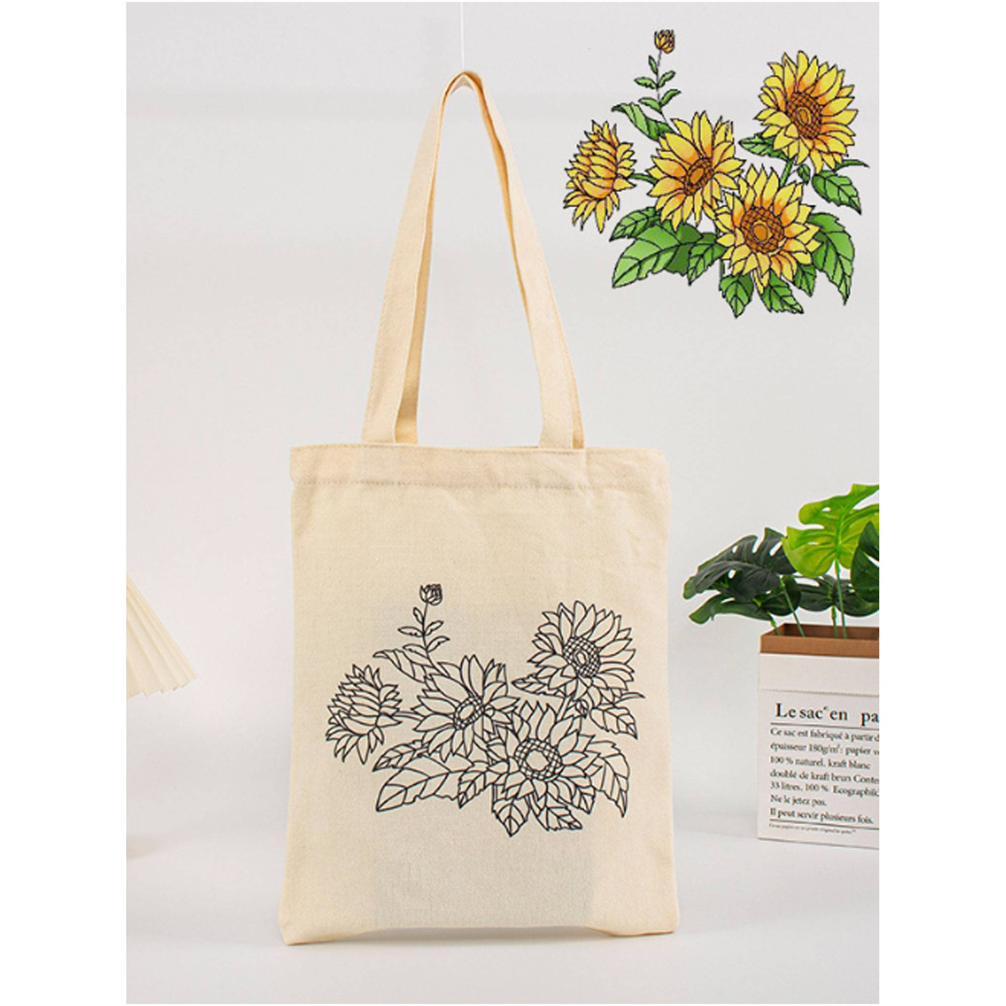 Canvas Tote Bag w/ Sunflower Design 4