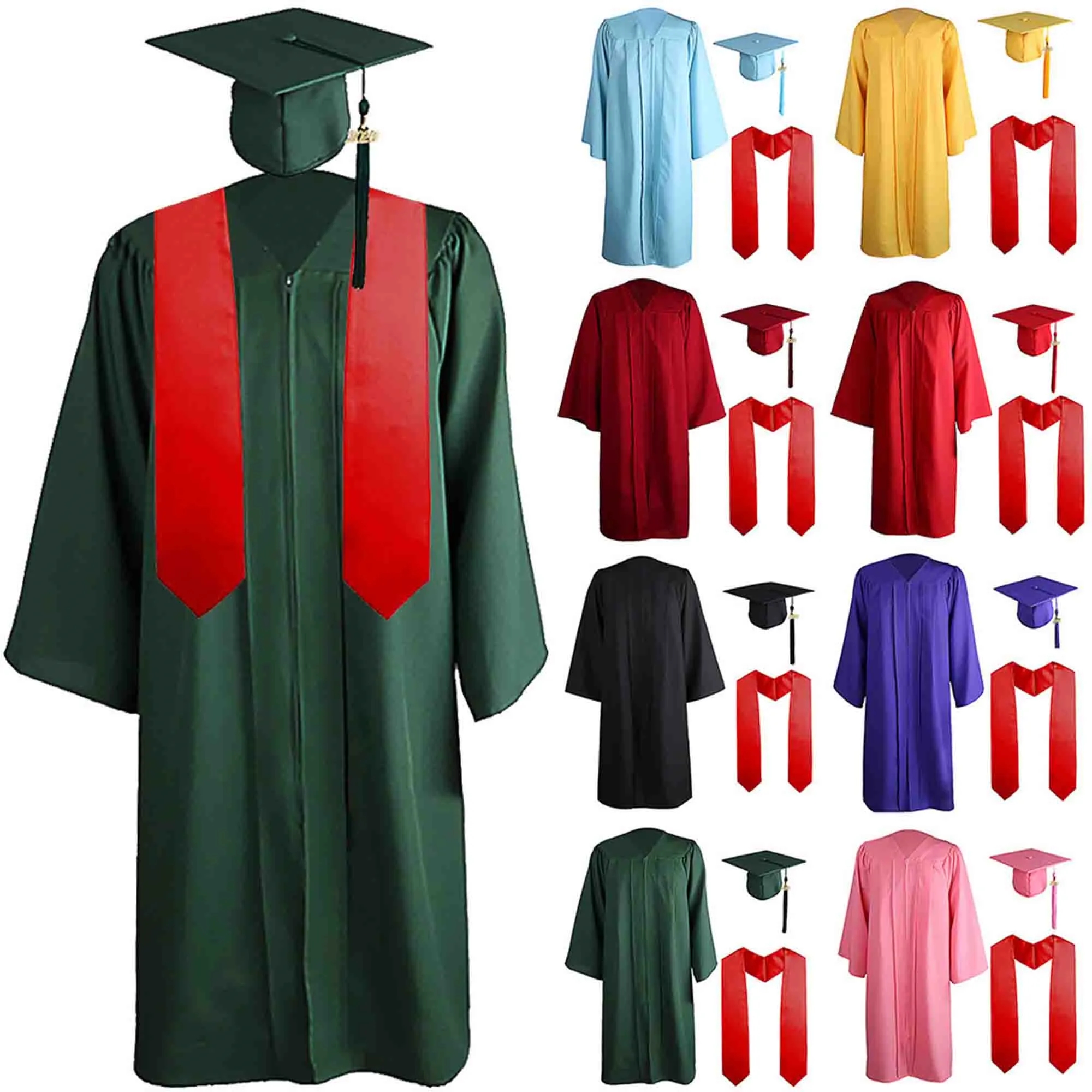 Matte Graduation Gown Cap Tassel and Stole Set