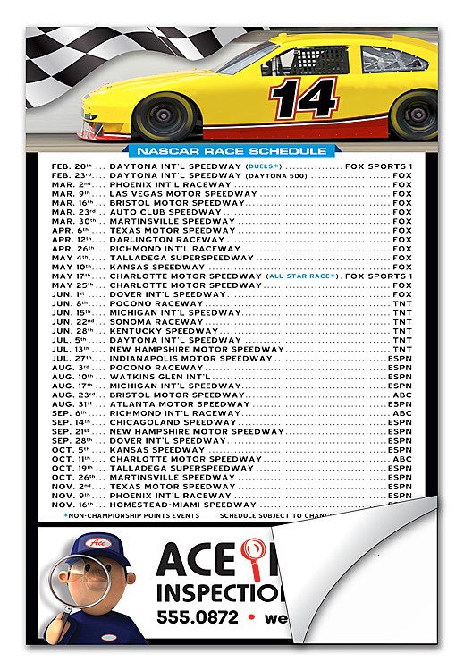 NASCAR Schedule Sticker / Decal - UV-Coated Vinyl - 4x6 Rectangle Shape 3