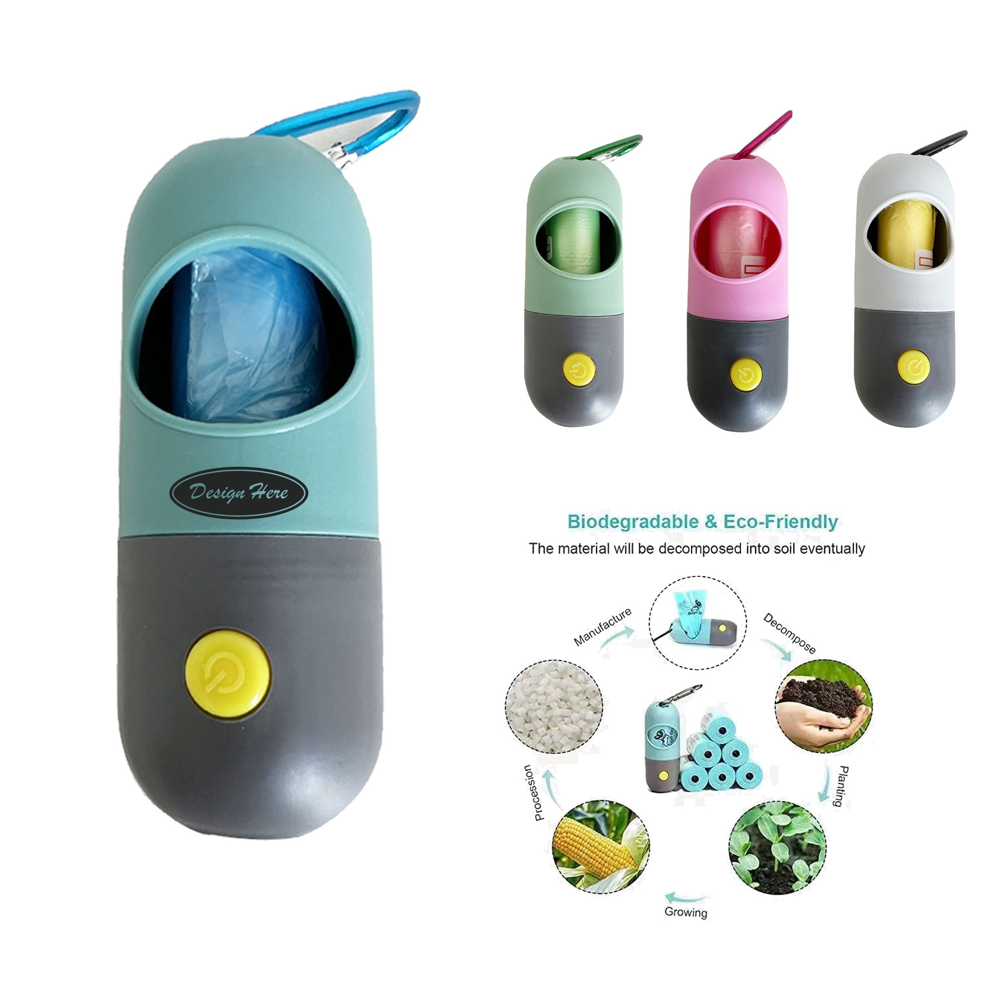 LED Flashlight Dog Waste Bag Dispenser with Hook 3