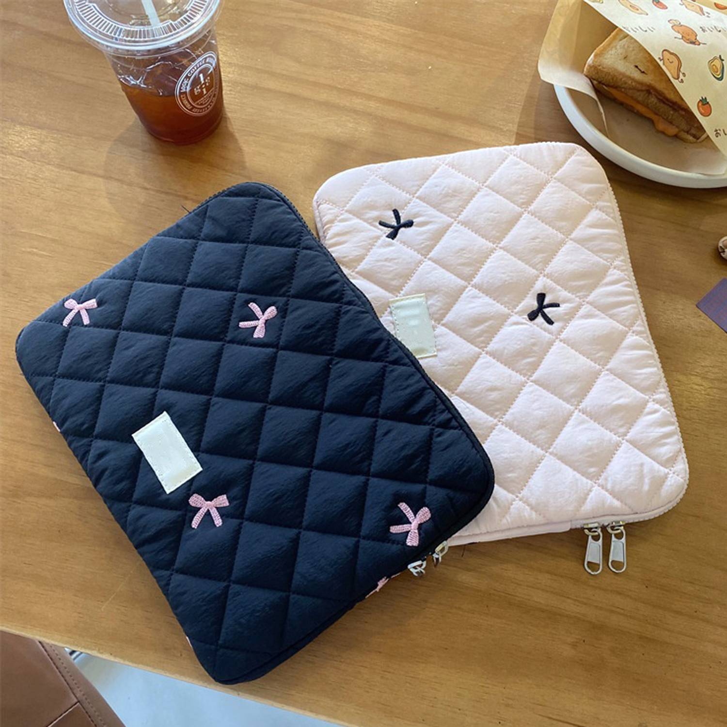 Cute Diamond Embroidered Bow Tablet Laptop Storage Bag 3