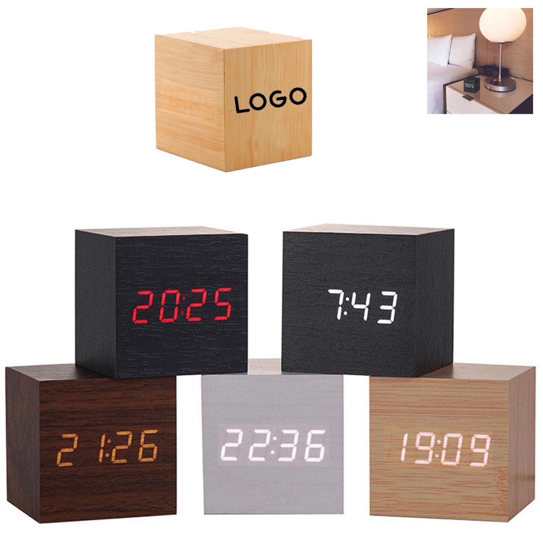 Wooden LED Display Cube Alarm Clock 1