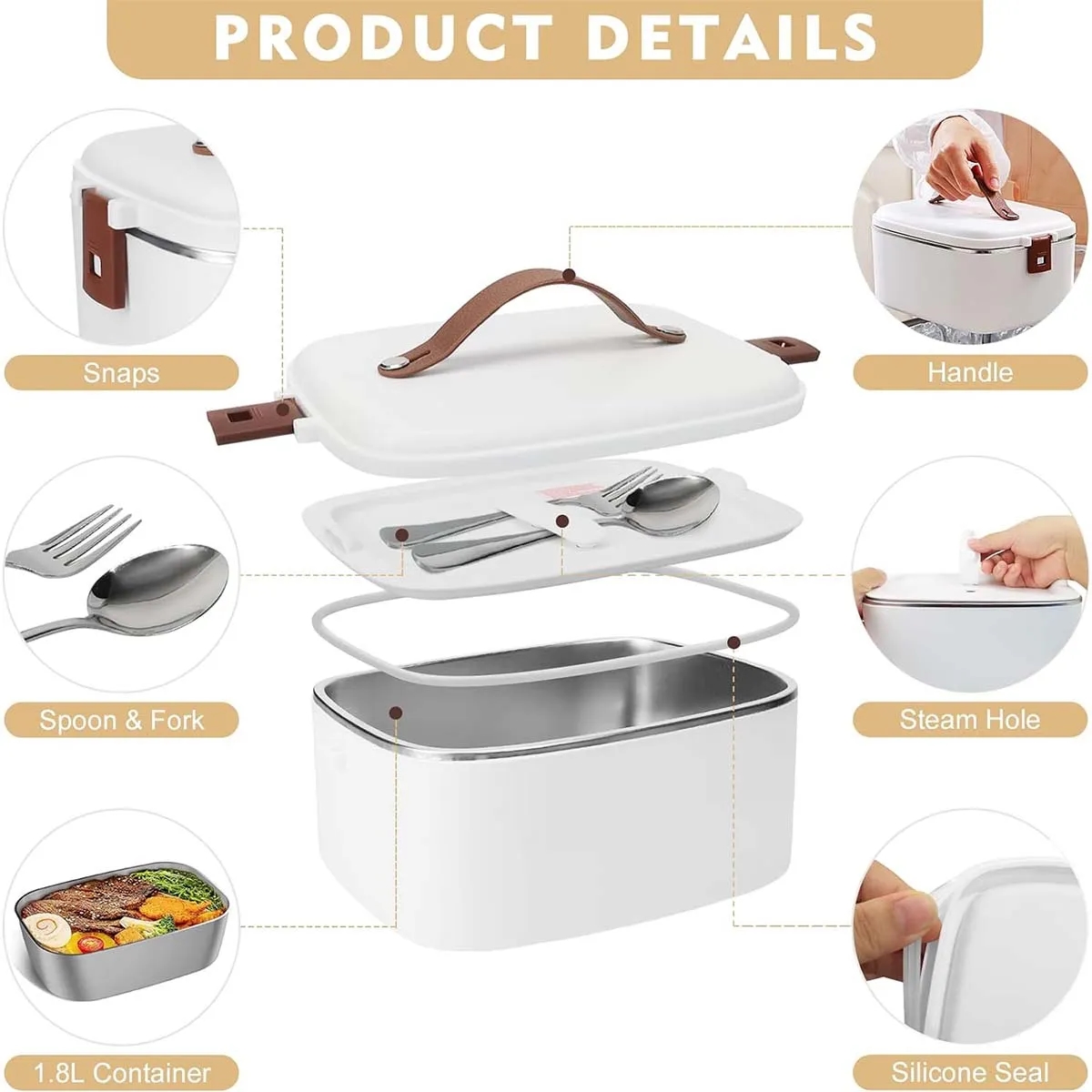 3-in-1 1.8L Portable Electric Heated Lunch Box Food Heater 5
