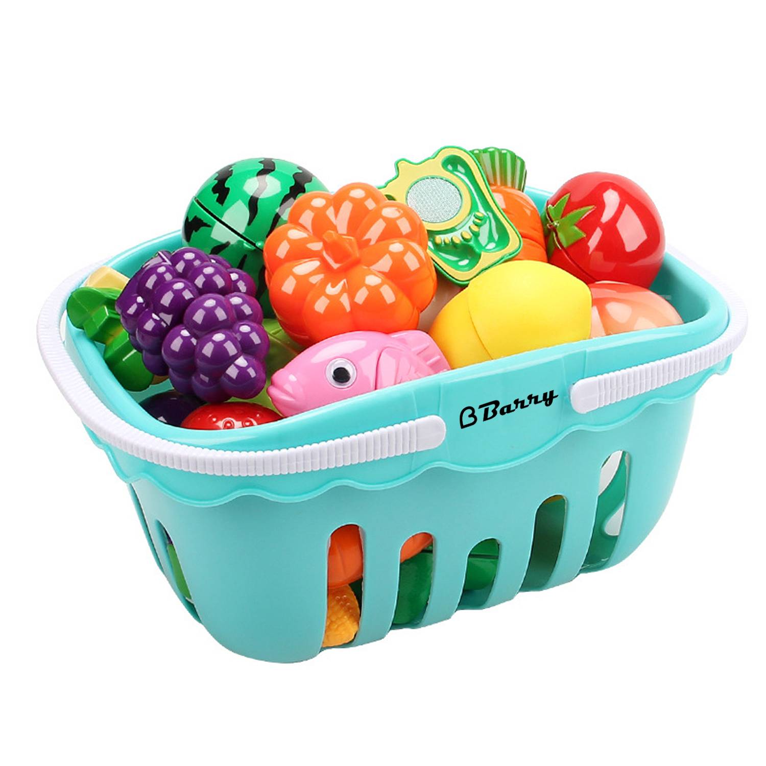 19PCS Toddler' Fruit Veggie Toy Set w/ Shopping Basket