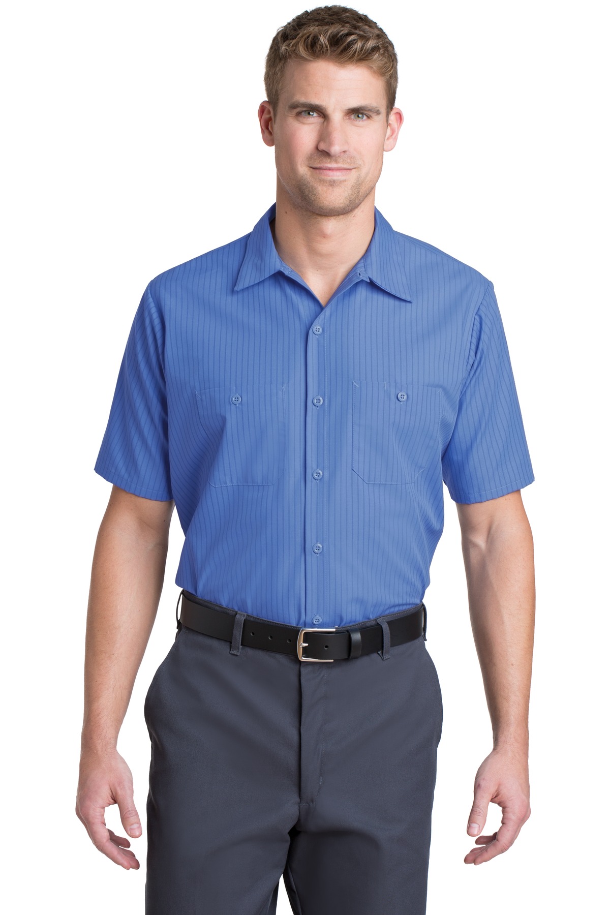 Red Kap Short Sleeve Striped Industrial Work Shirt. CS20 18