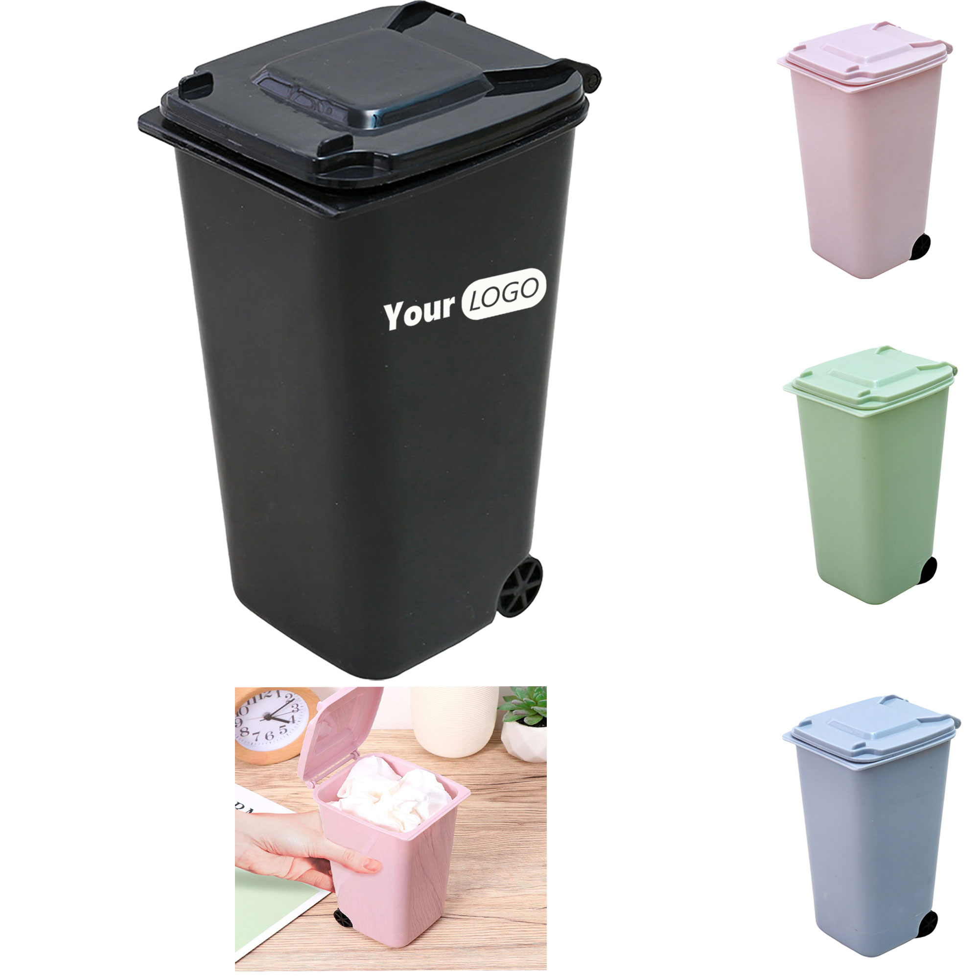 Mini Desk Pen Holder Trash Can 2