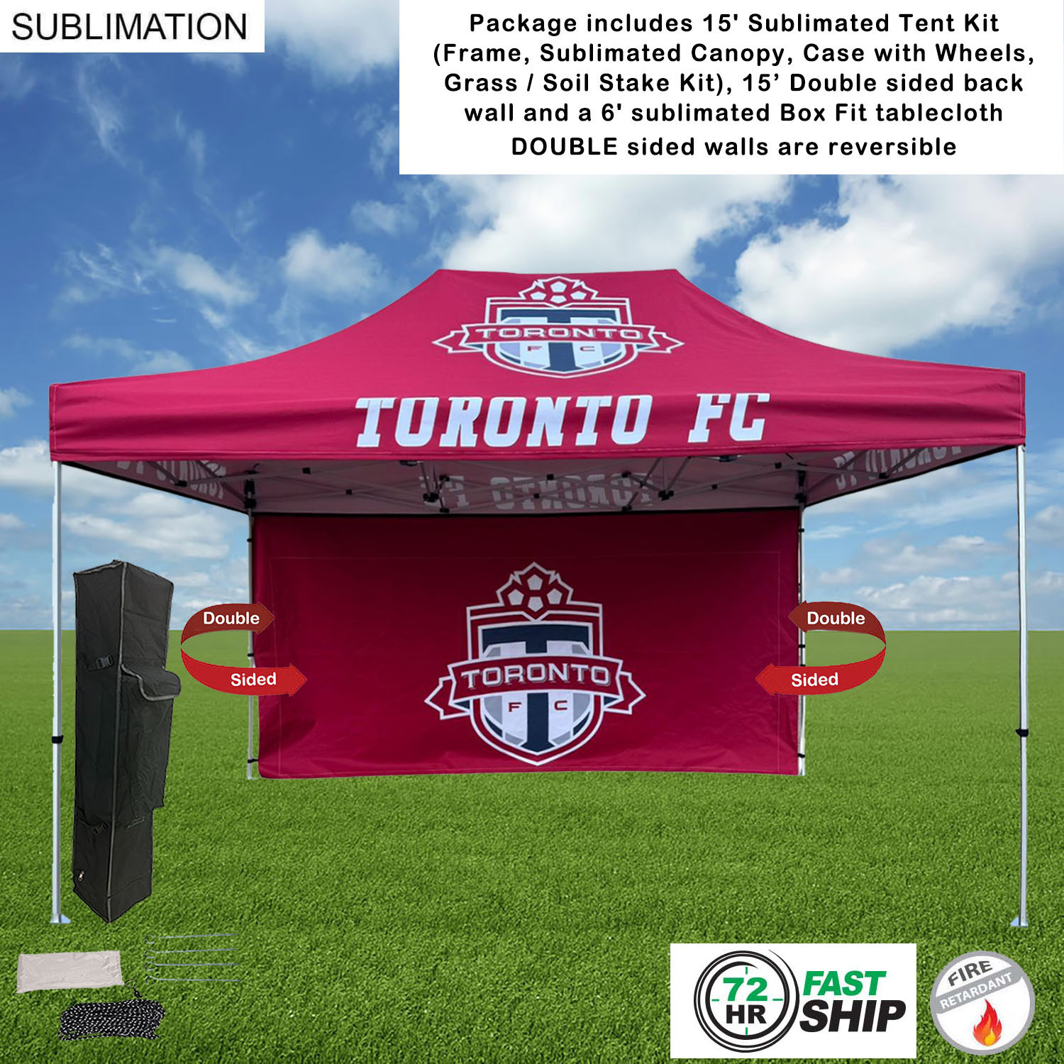 72Hr Fast Ship - Tent Backwall Package 2, 15' Sublimated Tent Kit and 15' Full DOUBLE sided backwall