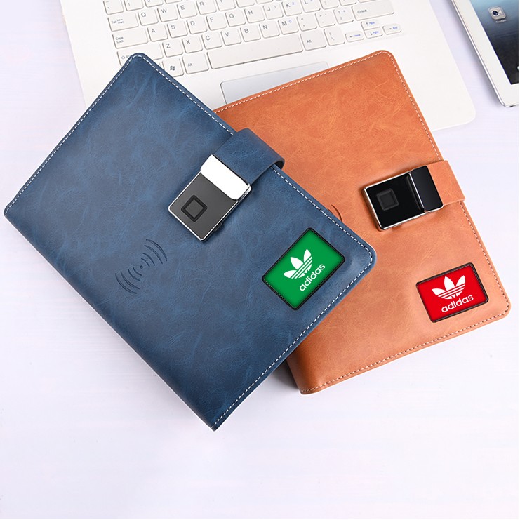 Top Configuration Fingerprint Lock Leather Notebook With Wireless Charger 2