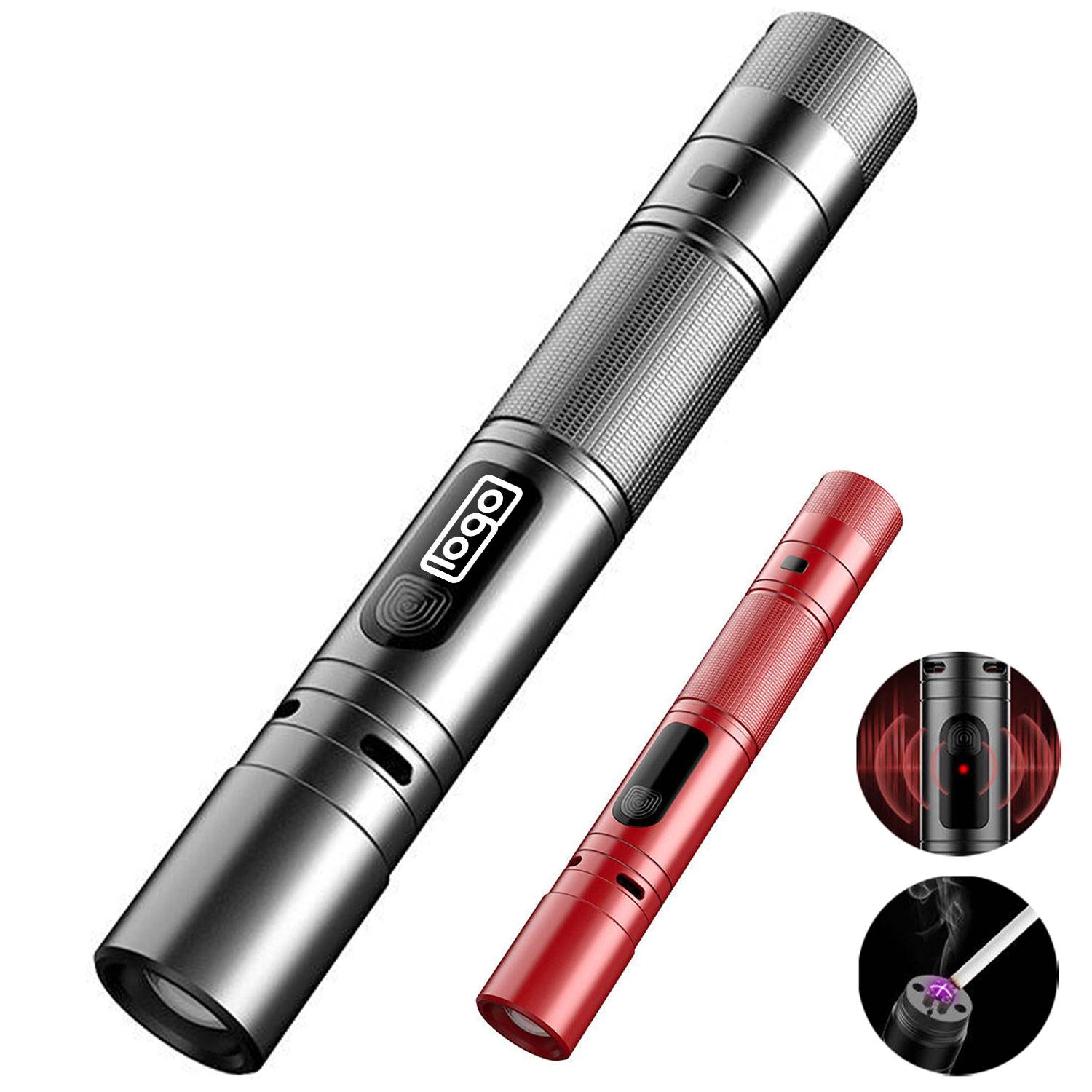 Rechargeable Tactical LED Flashlight w/ Arc Lighter & Alarm 4