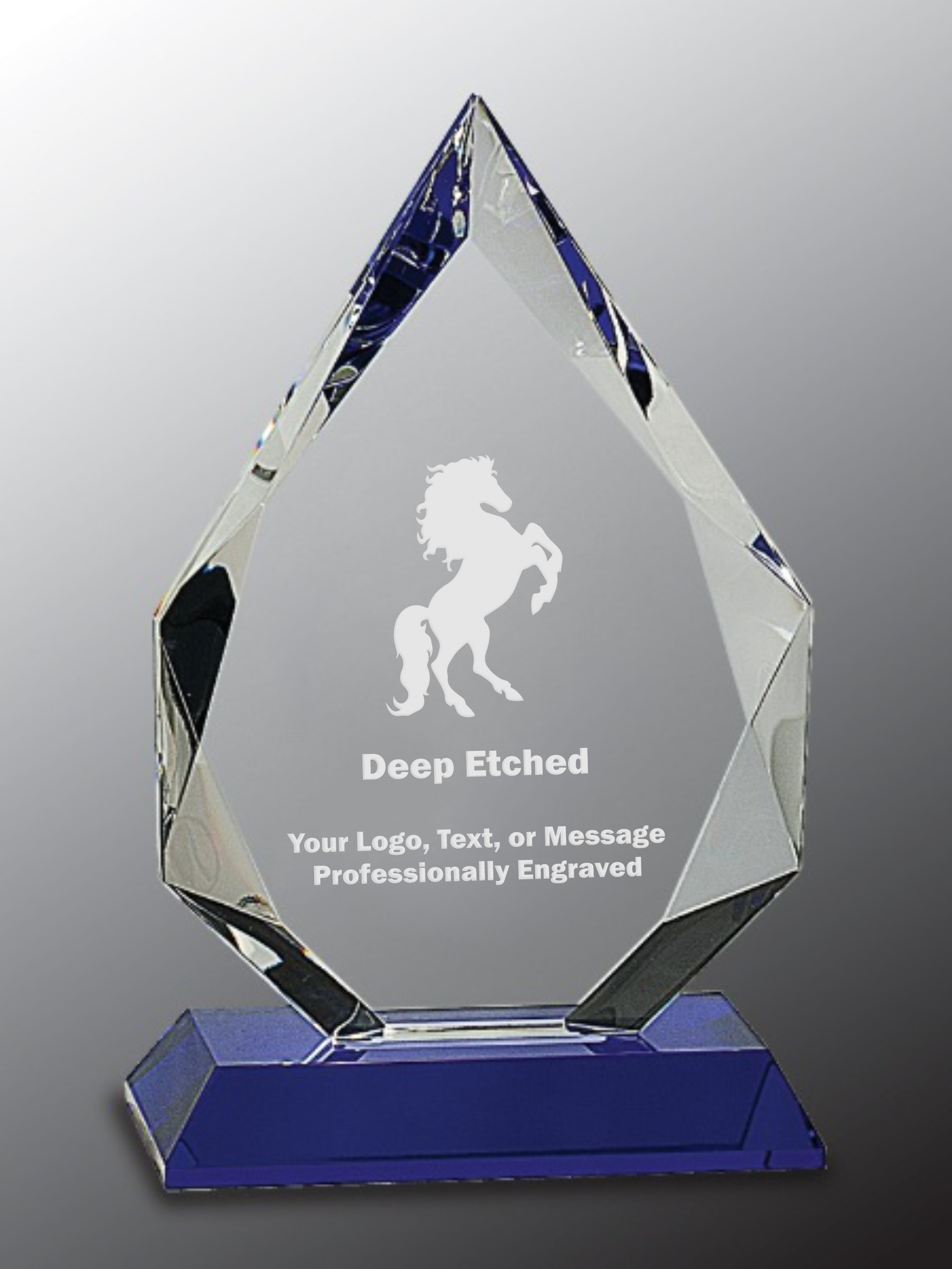 8" Diamond Crystal Award on Blue Pedestal Base