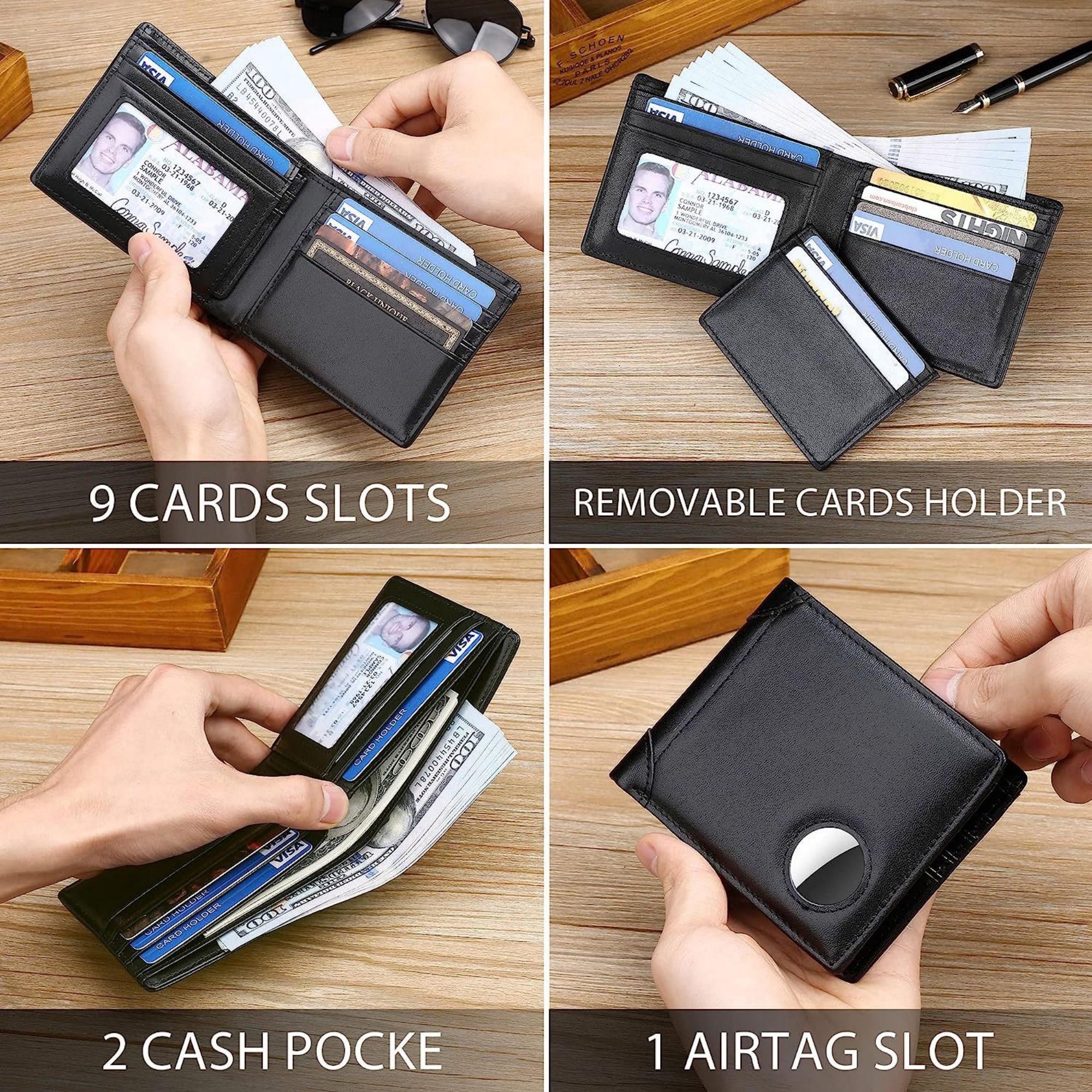 RFID Blocking Genuine Leather Bifold Mens Wallet 2