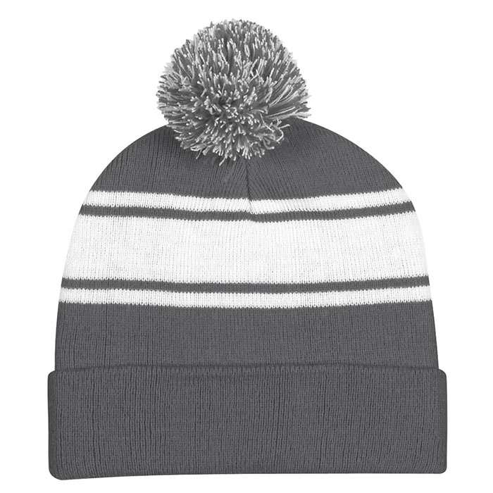 Two-Tone Knit Pom Striped Beanie With Cuff 5