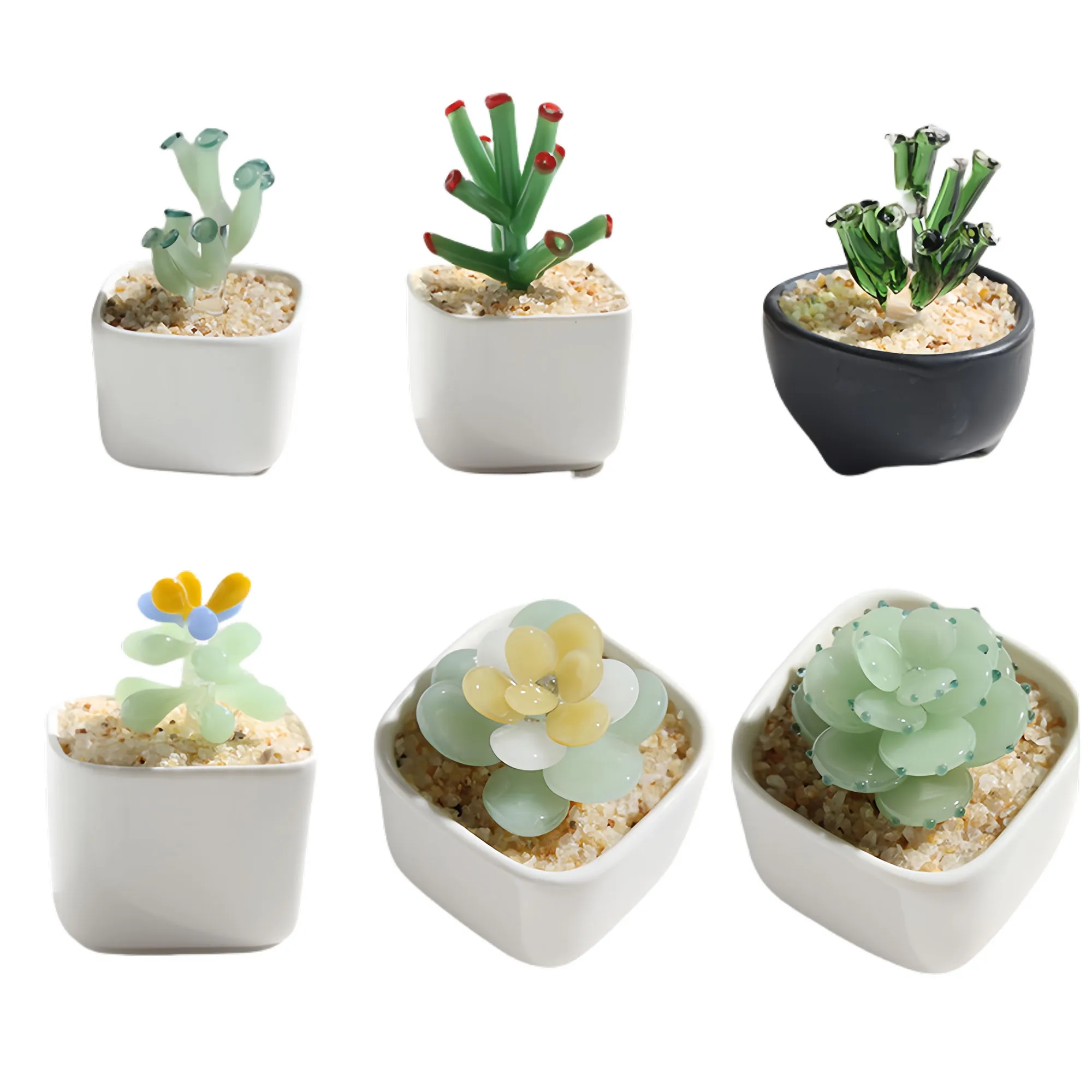 Handmade Glass Succulent Cactus Decor For Office Home 1