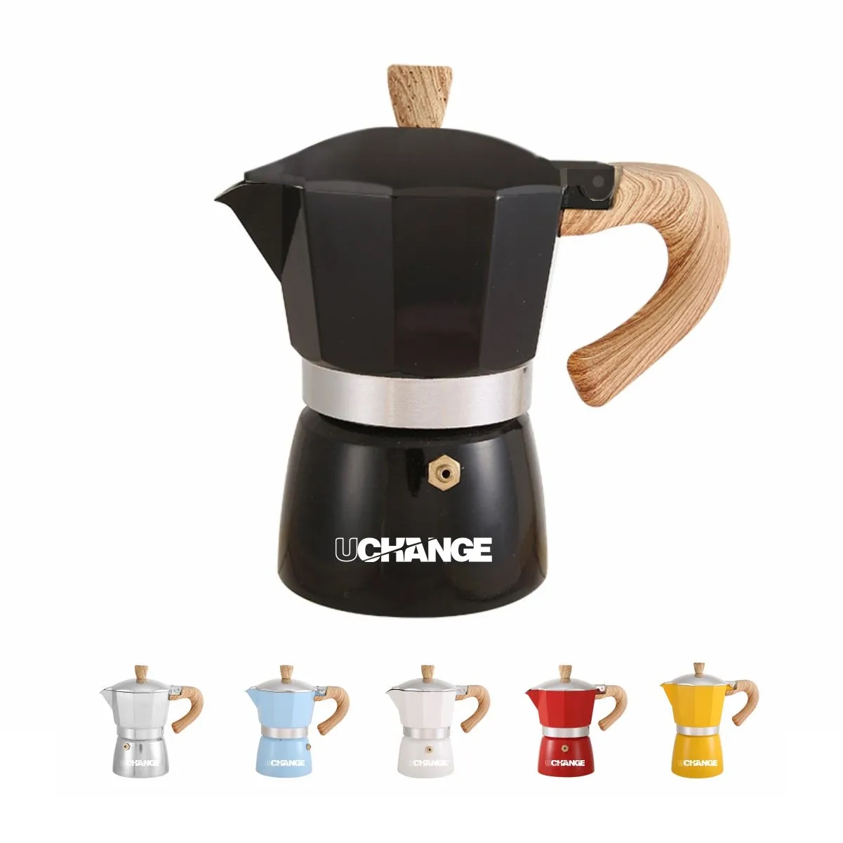 Stovetop Moka Coffee Maker With Wood-Grain Handle 3