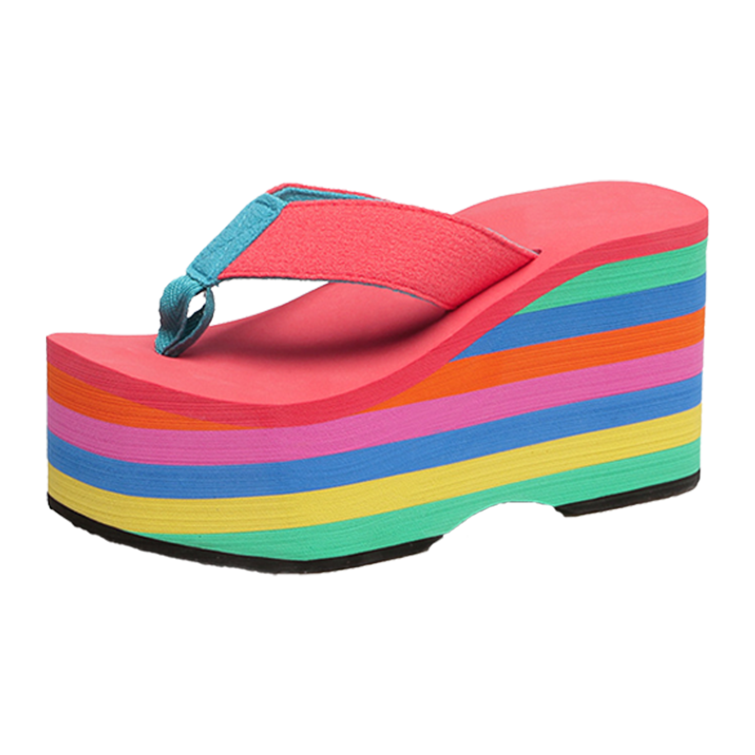 Women Rainbow Wedge Flip Flops w/ Fabric Strap 14