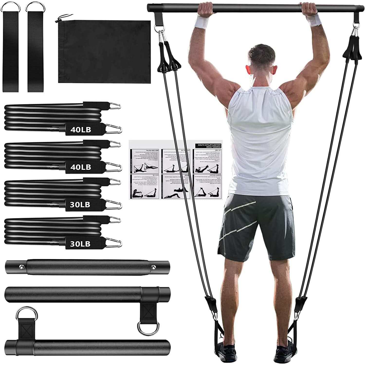 Portable Yoga Pilates Bar Kit w/ Resistance Bands 7