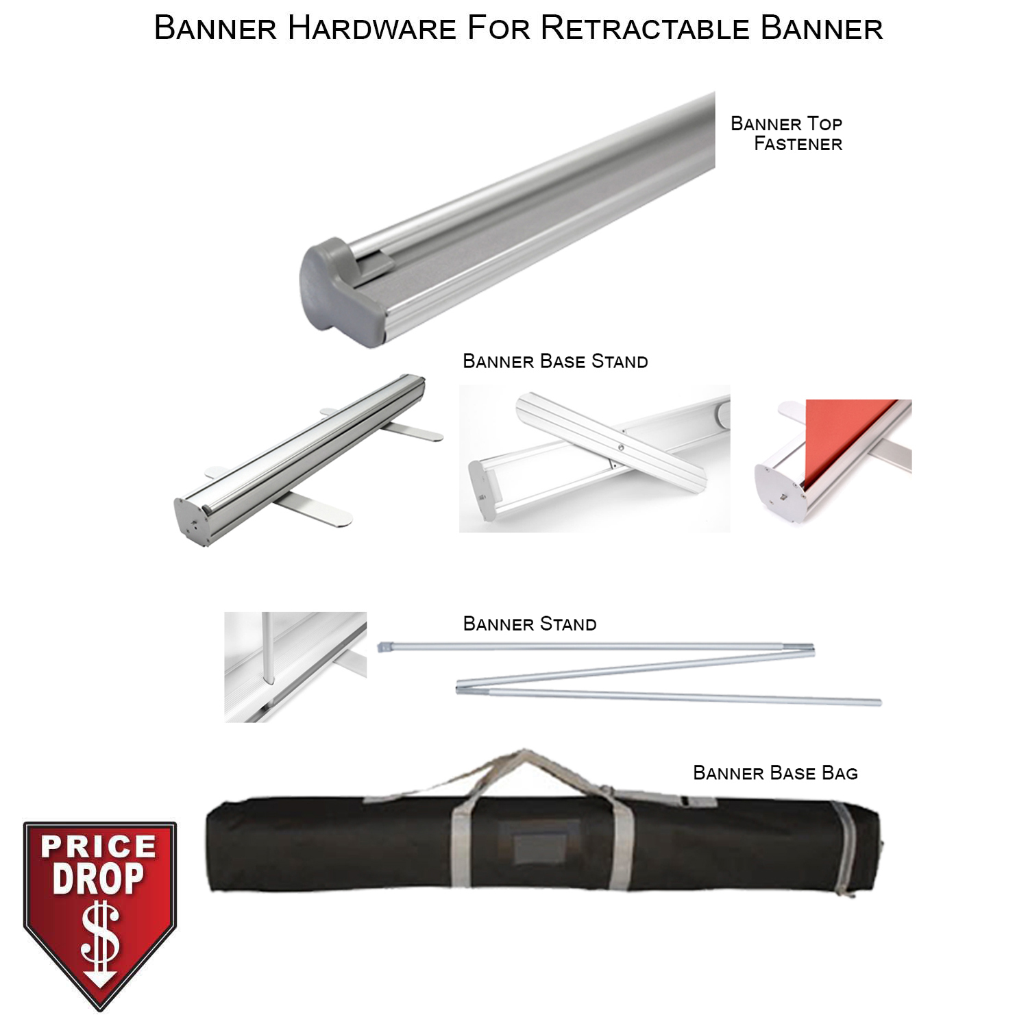 Sublimated Heavy Fabric Premium Retractable Pull Up Banner, Stand and Bag, 33.5x79, Standard base 16